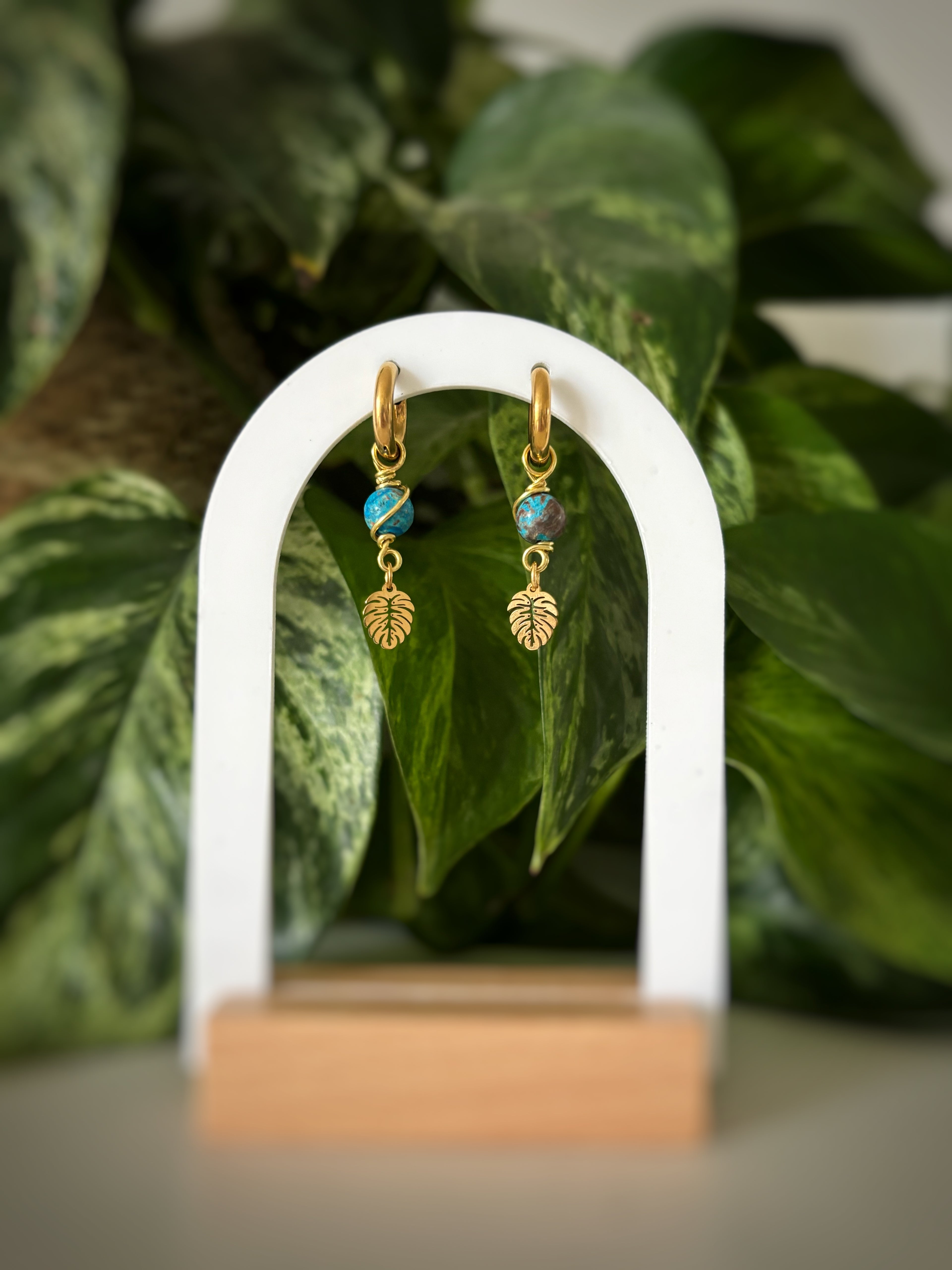Boucles d’oreilles monstera - chrysocolle