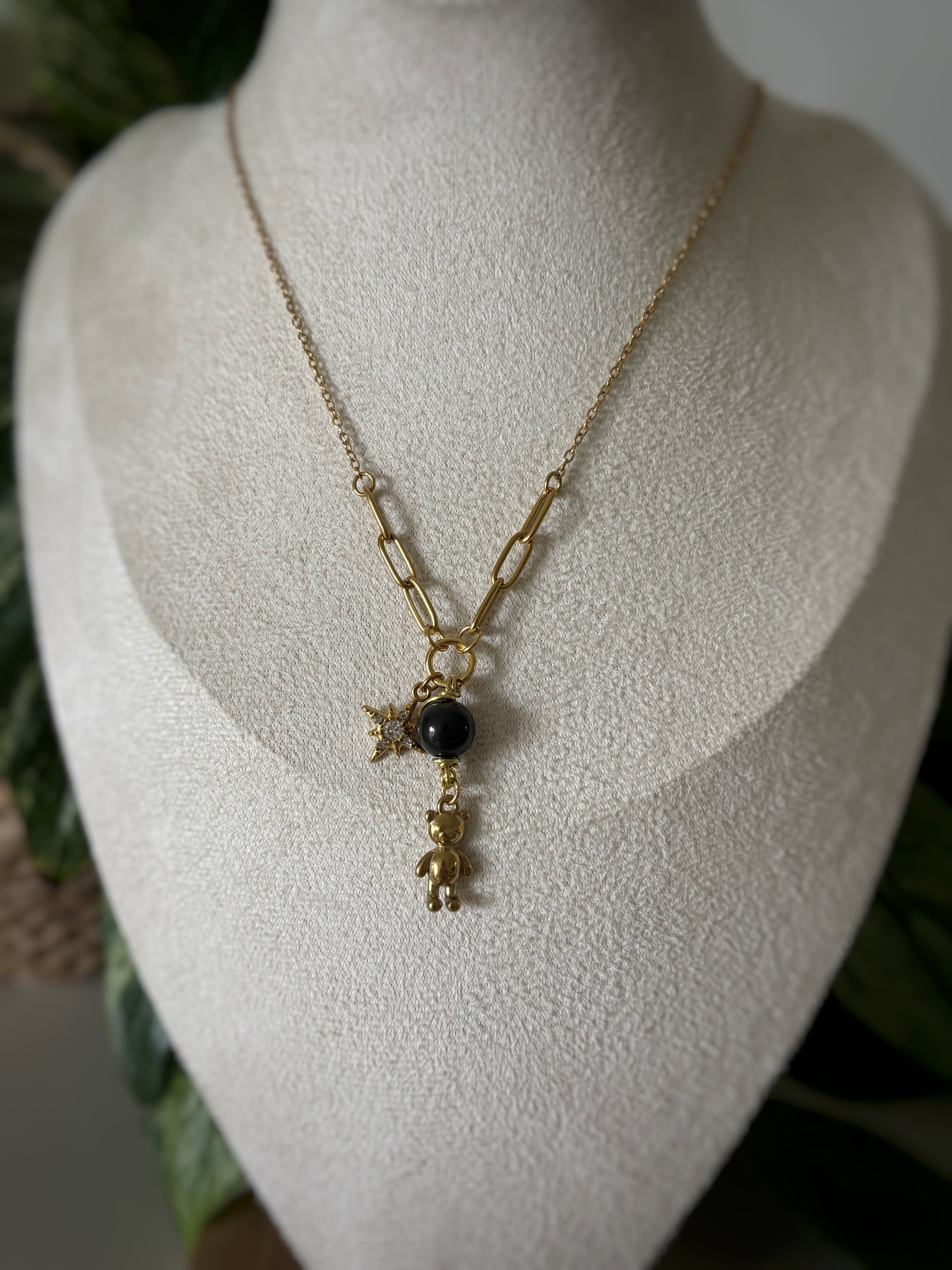 Collier ourson - Obsidienne argentée