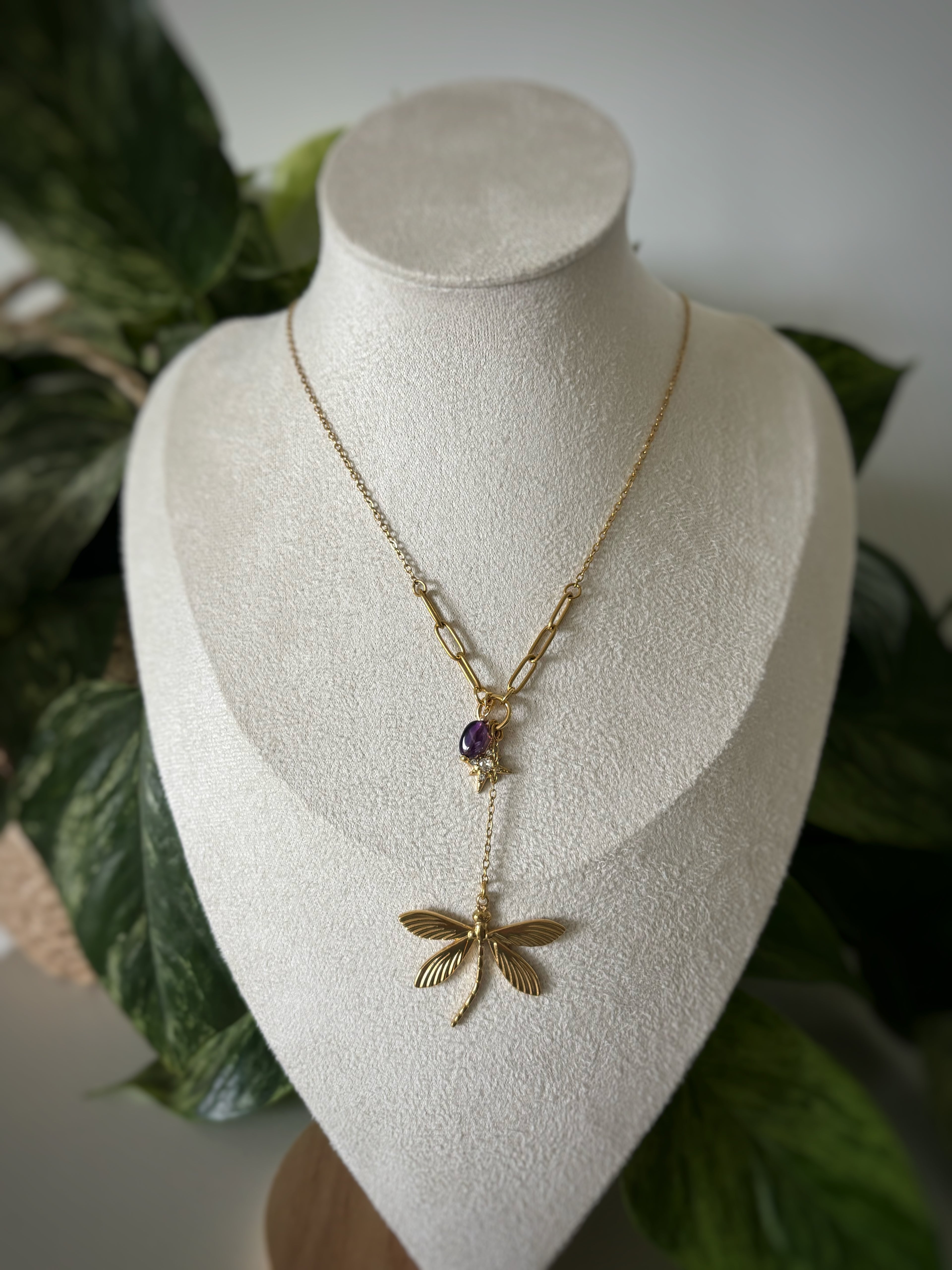 Collier améthyste - Libellule