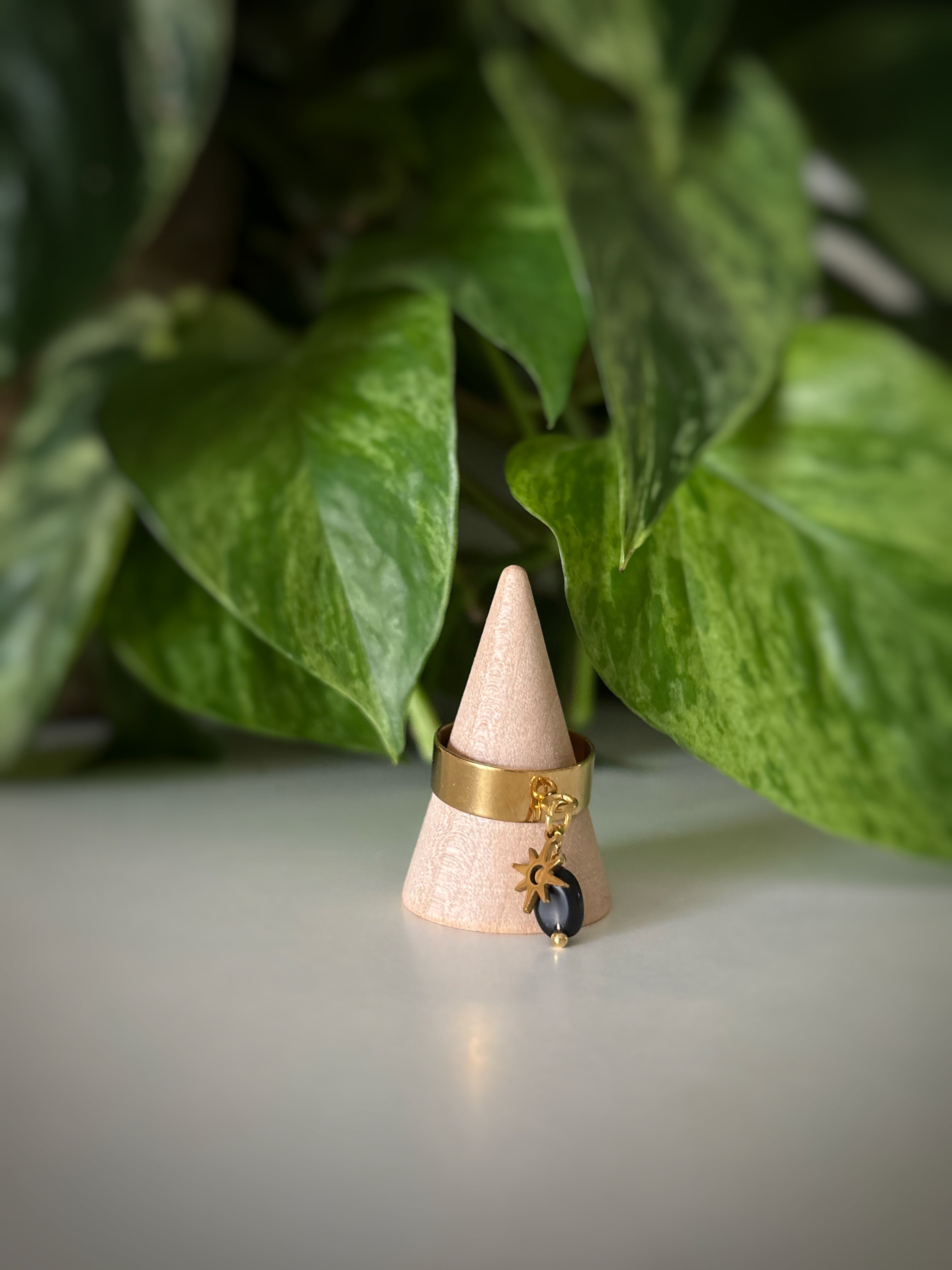 Bague ajustable obsidienne