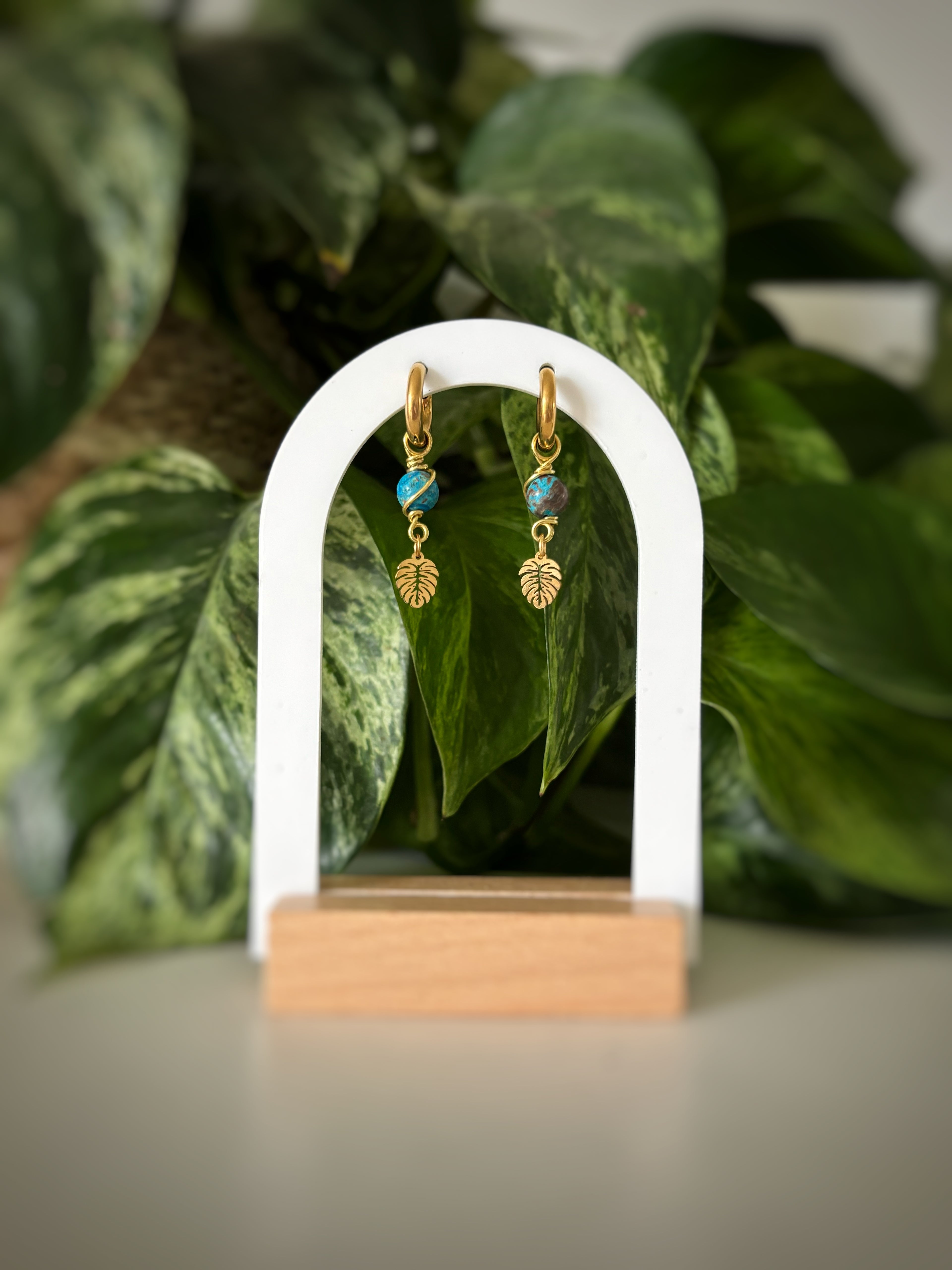 Boucles d’oreilles monstera - chrysocolle