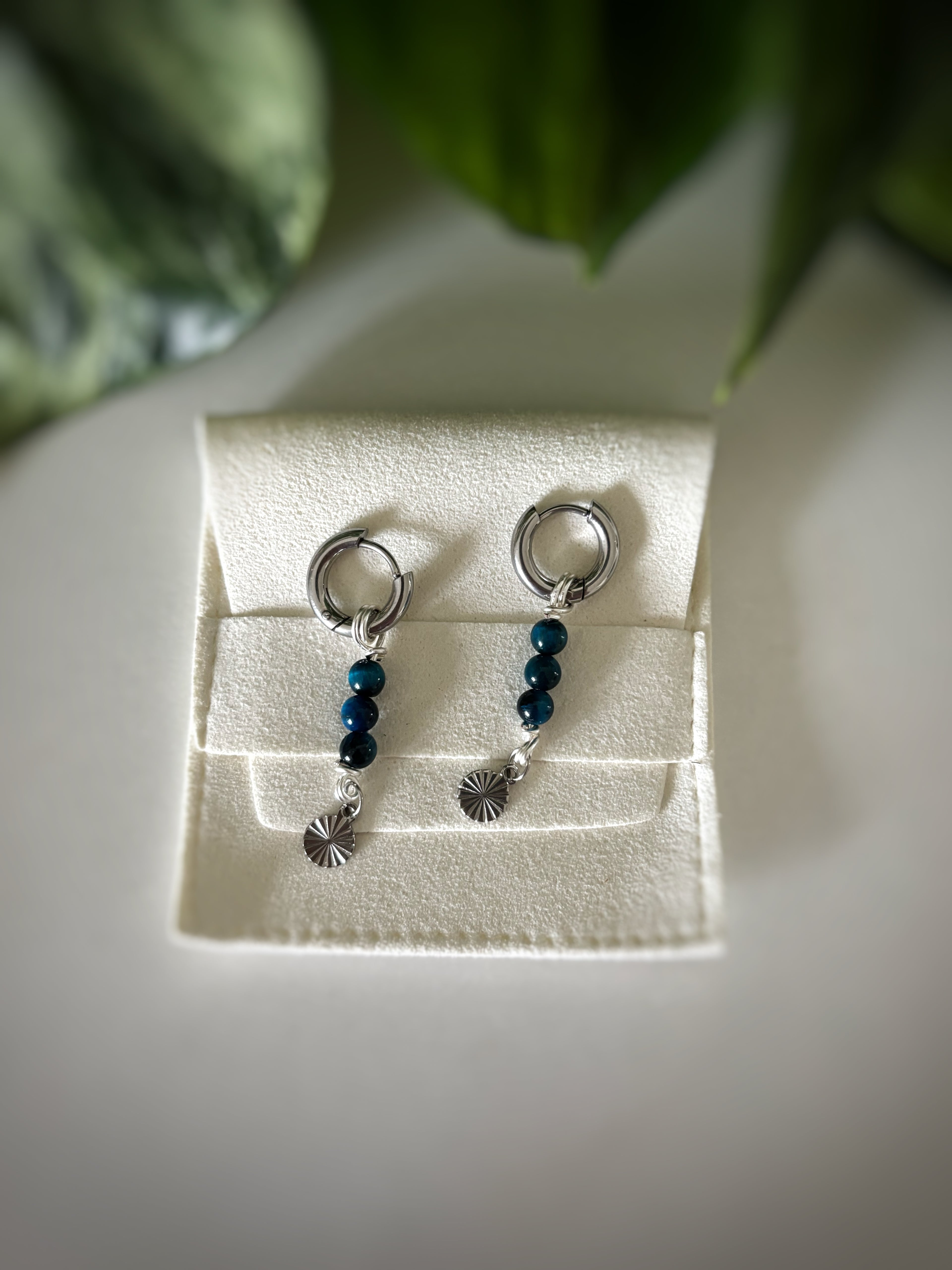 Boucles d’oreilles - œil de tigre bleu