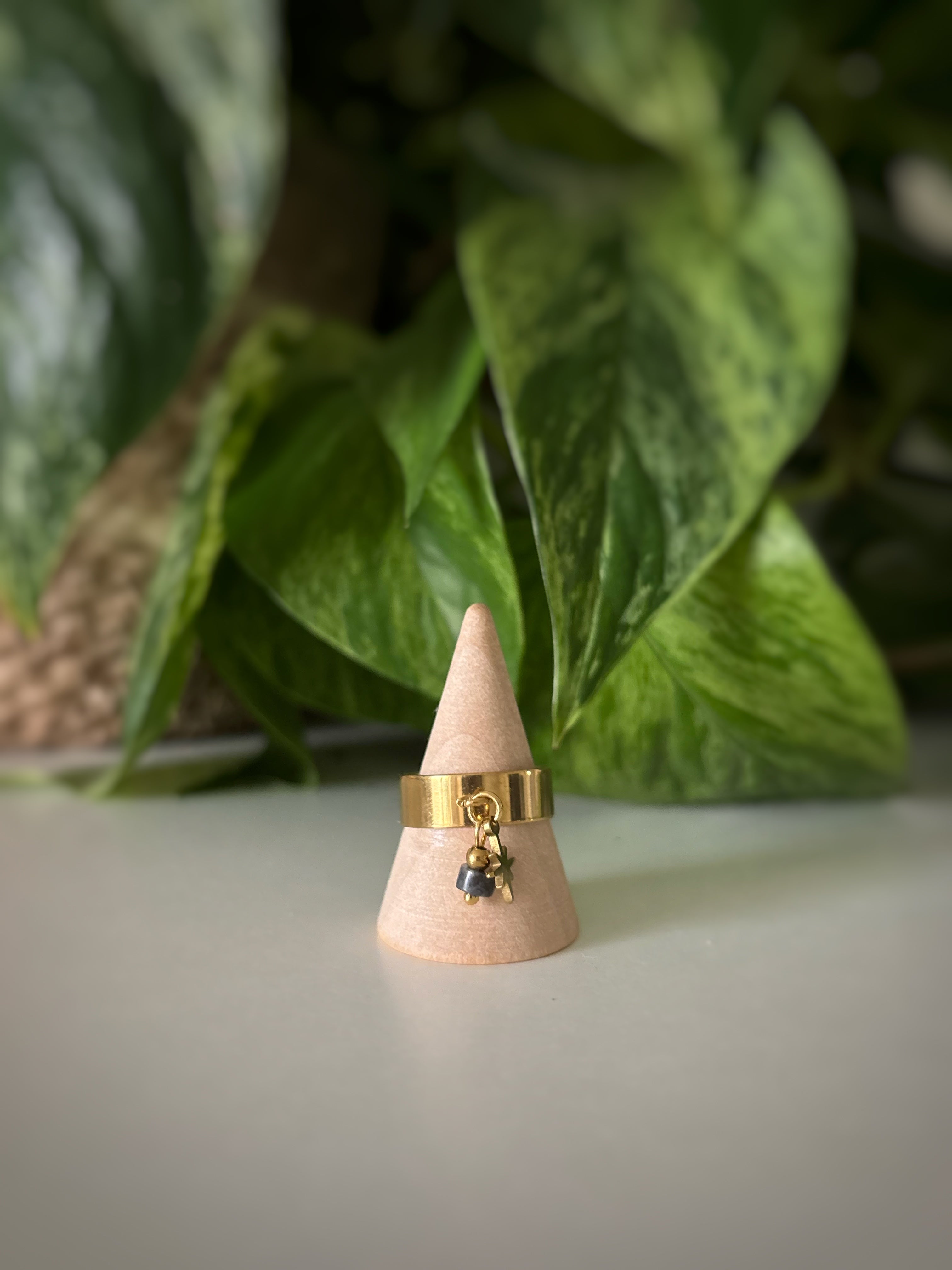 Bague ajustable étoile - Obsidienne mouchetée