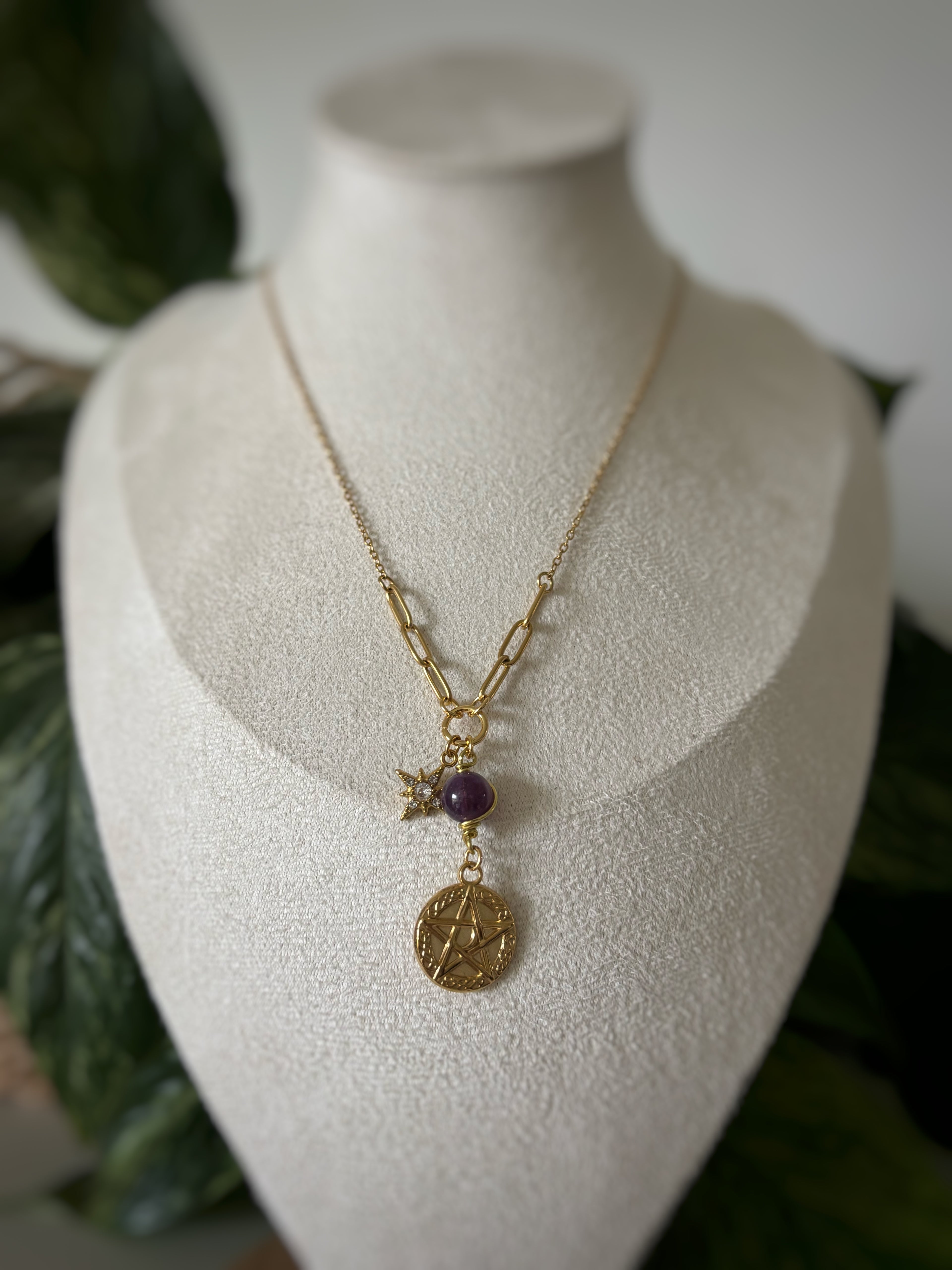 Collier améthyste - pentacle