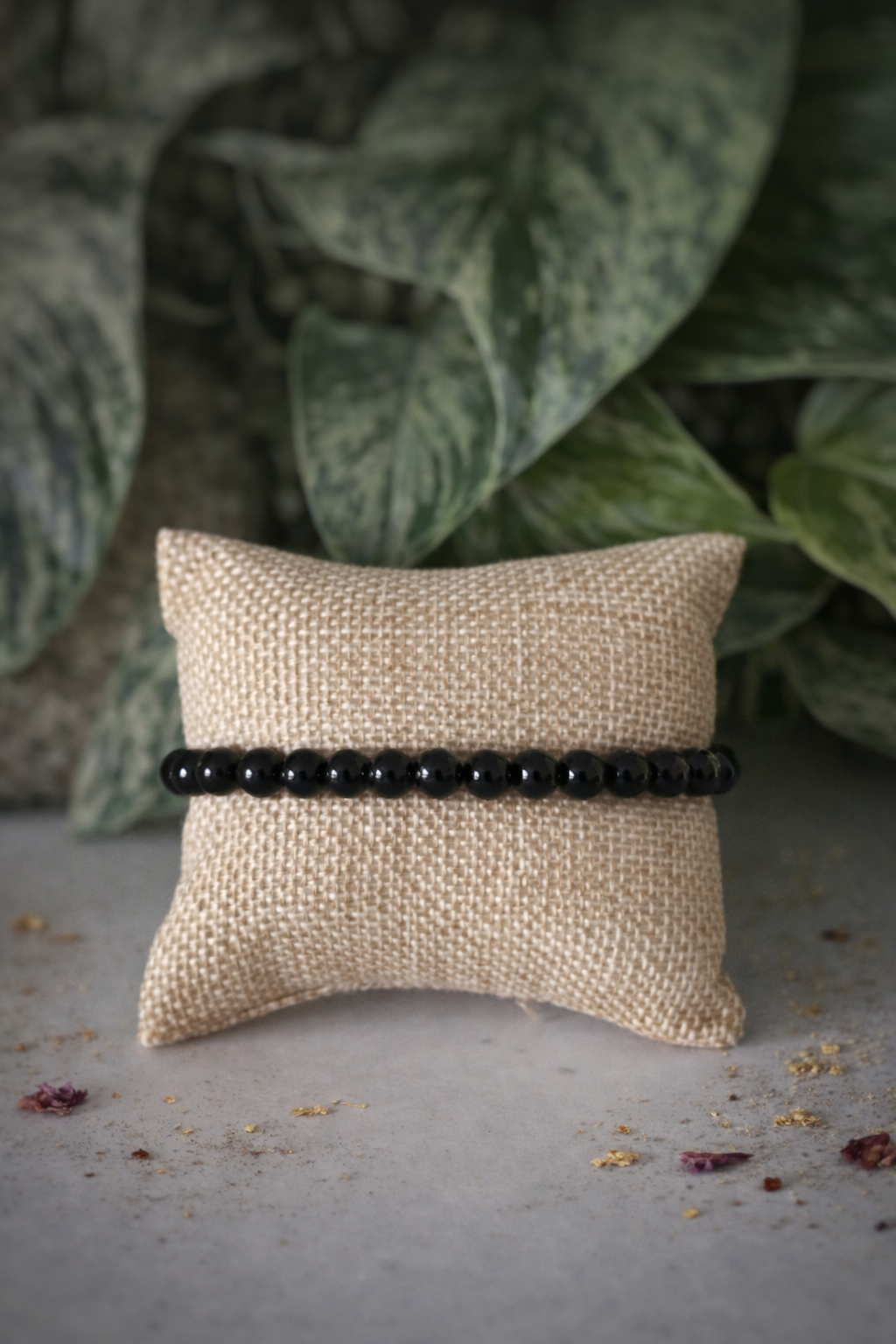 Bracelet Obsidienne Argentée – 6 mm