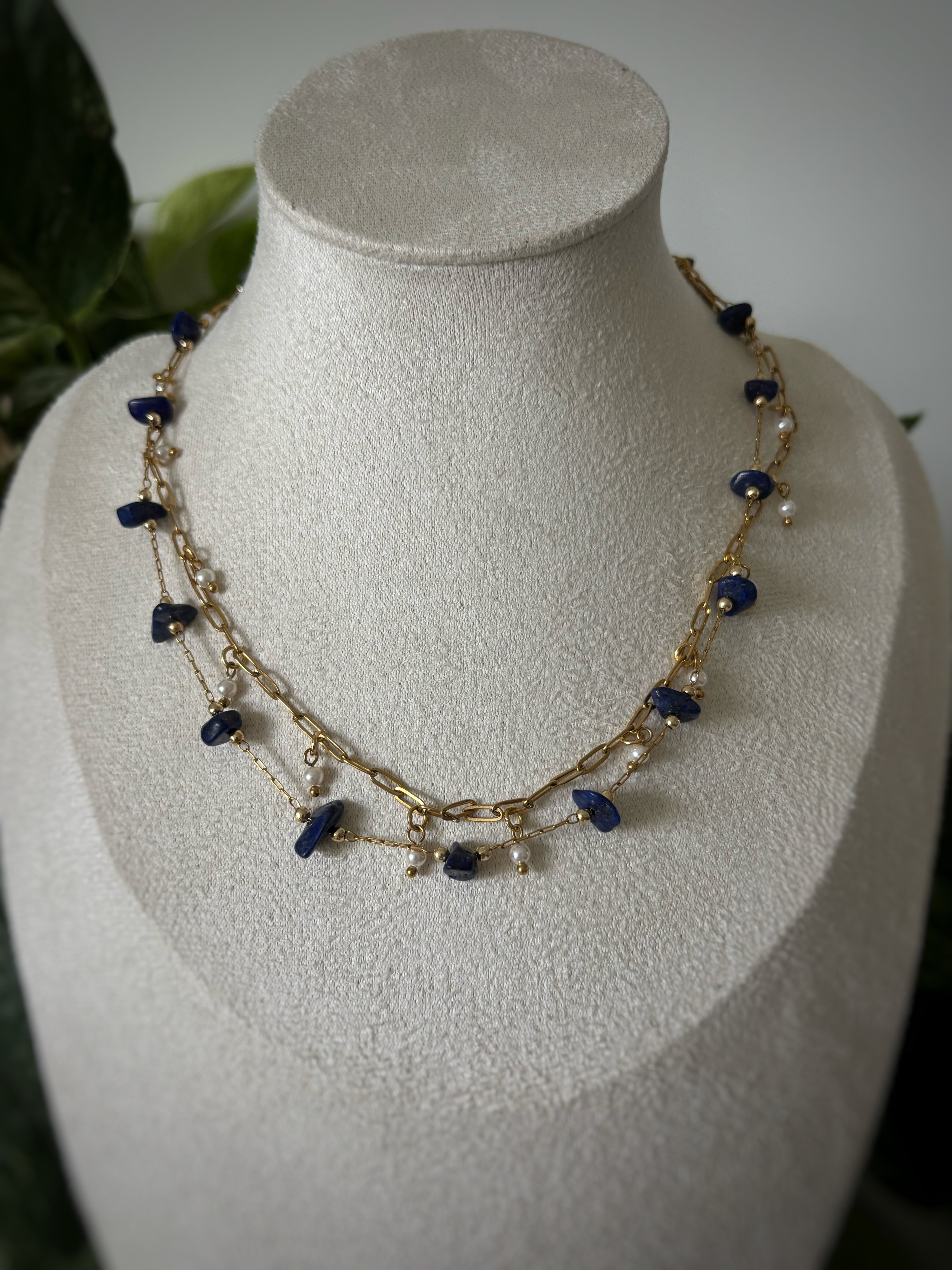 Collier double chaîne Lapis-lazuli