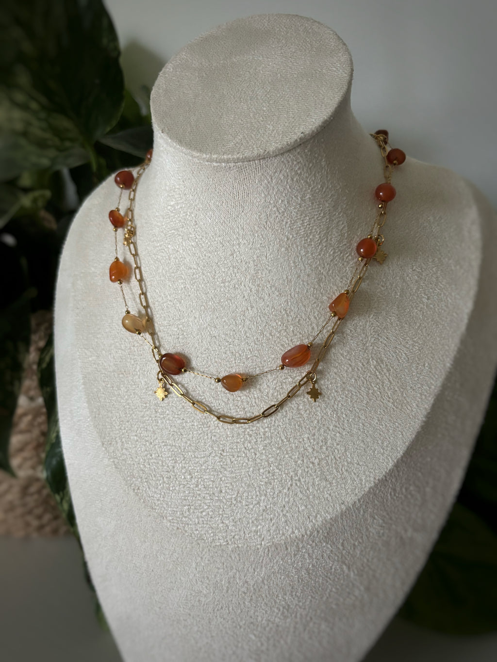 Collier Double Chaîne - Cornaline