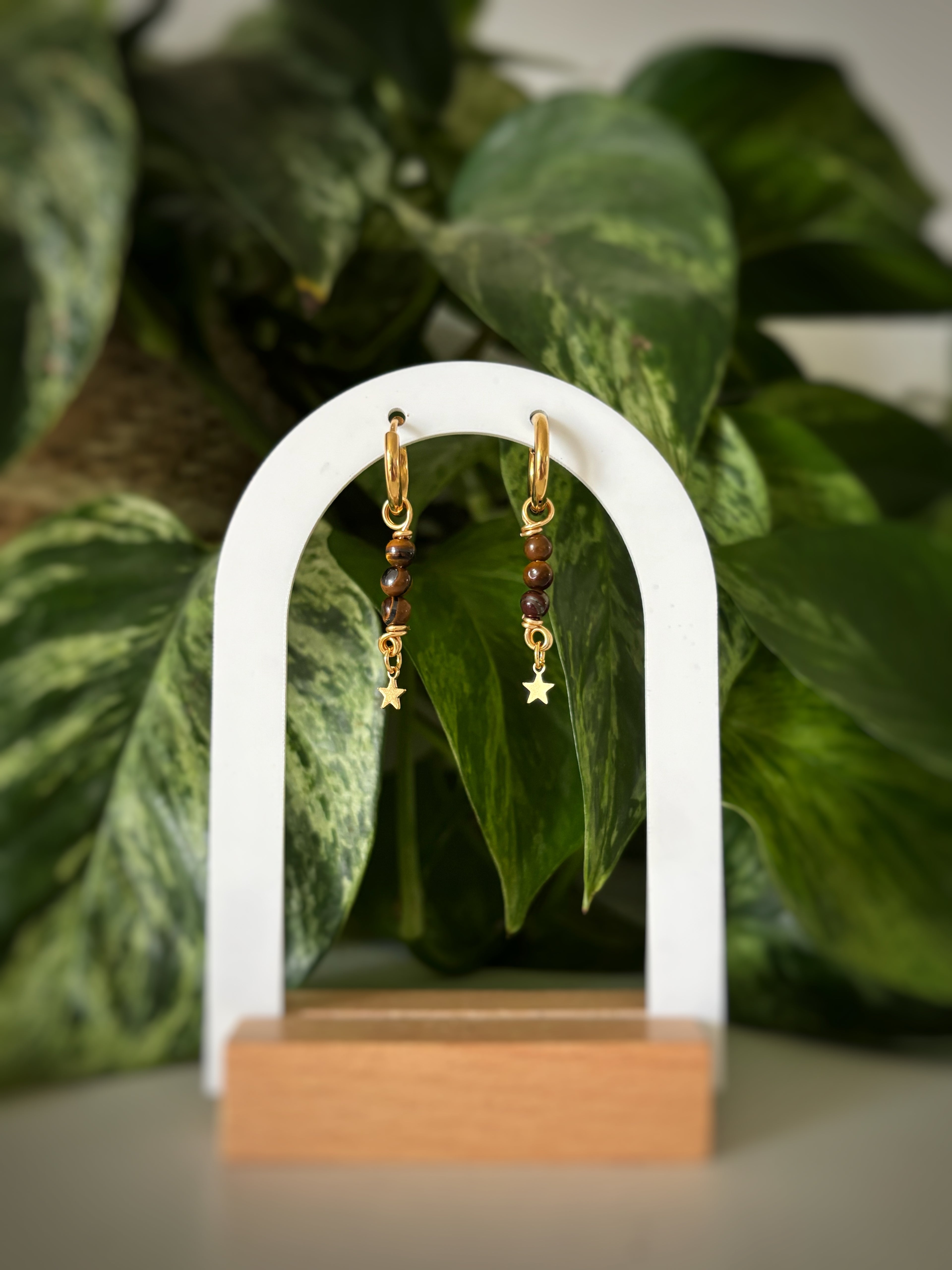 Boucles d’oreilles étoiles - œil de tigre