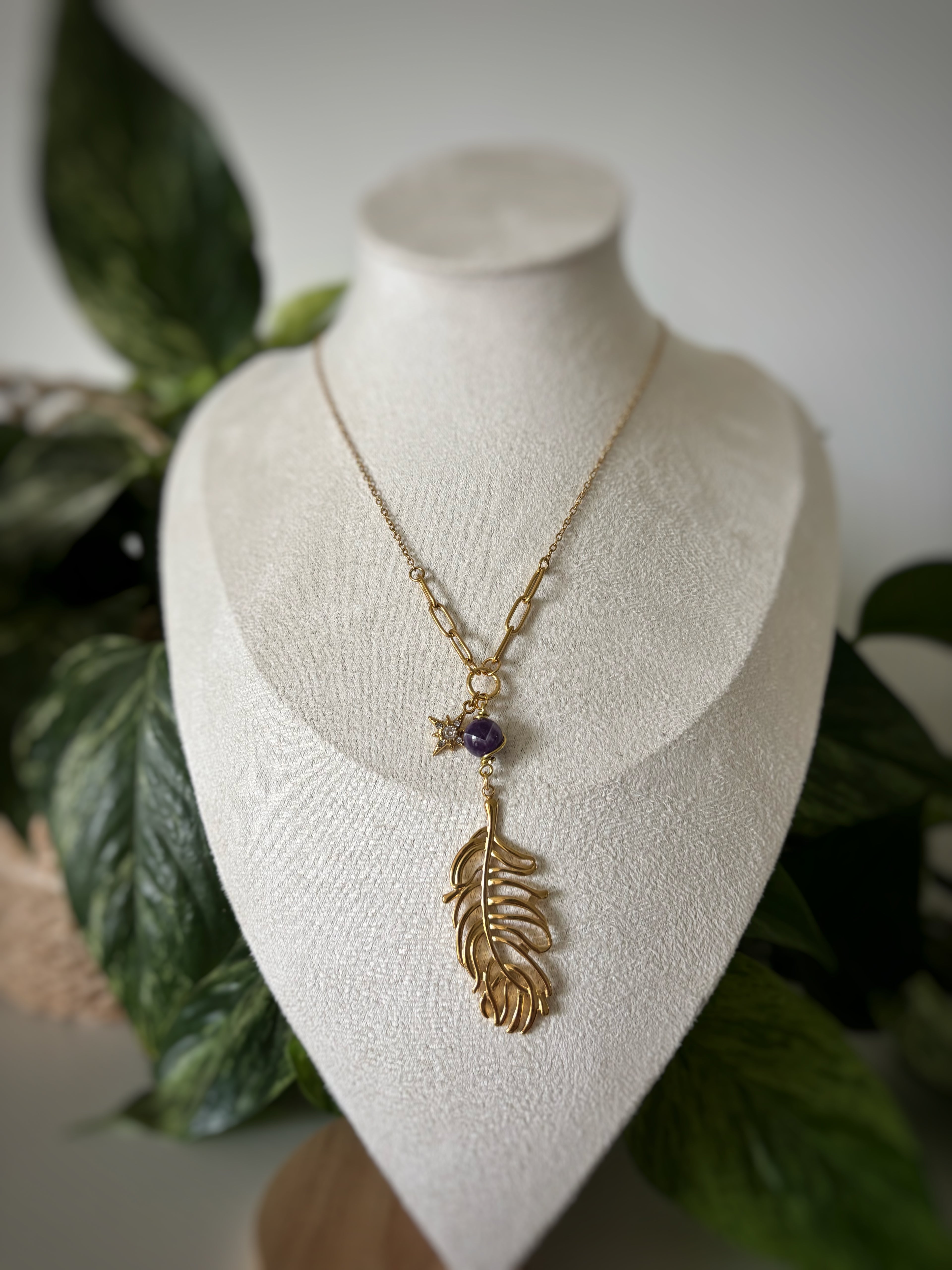 Collier améthyste - Feuille