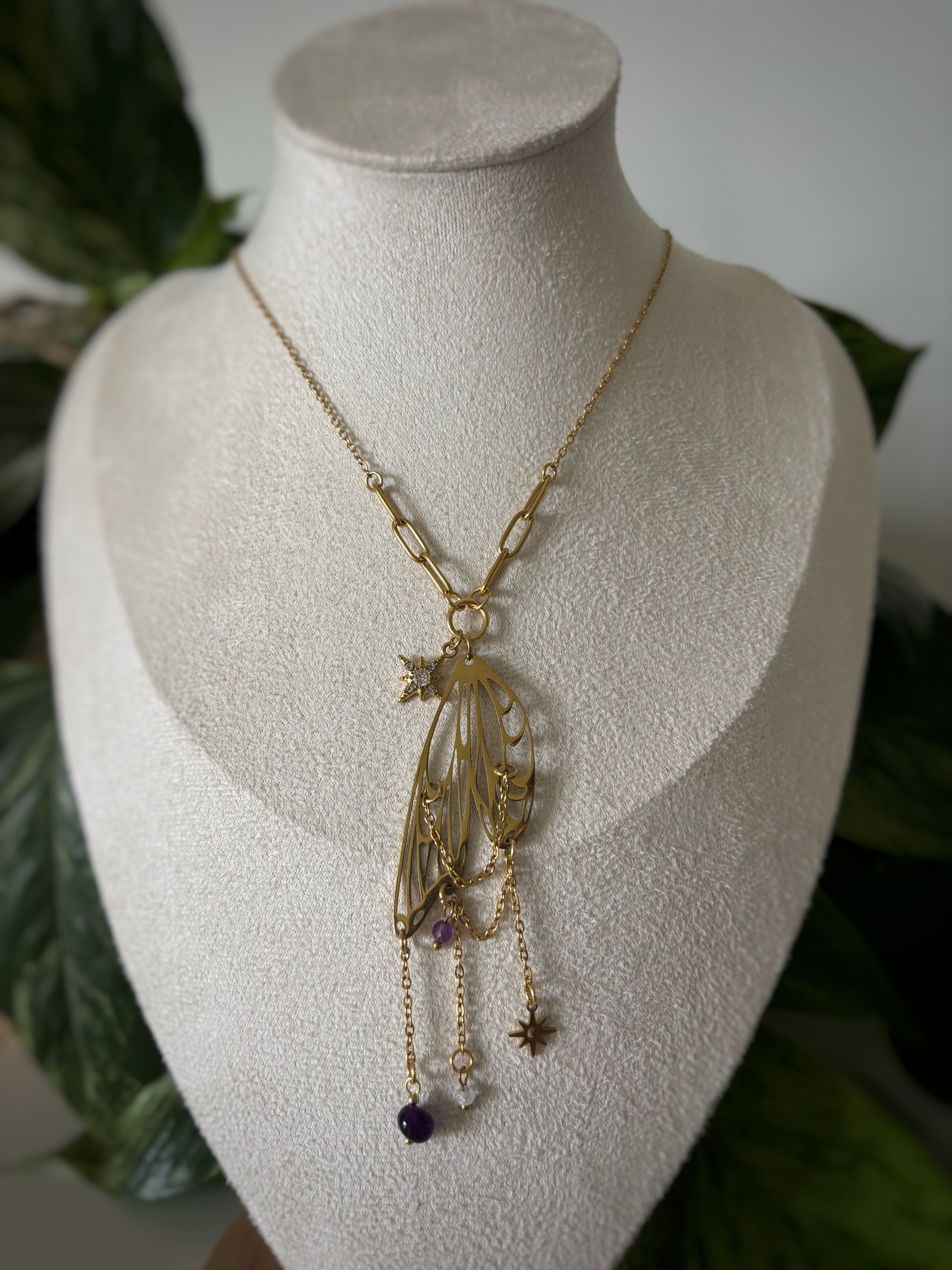 Collier améthyste - Aile de papillon