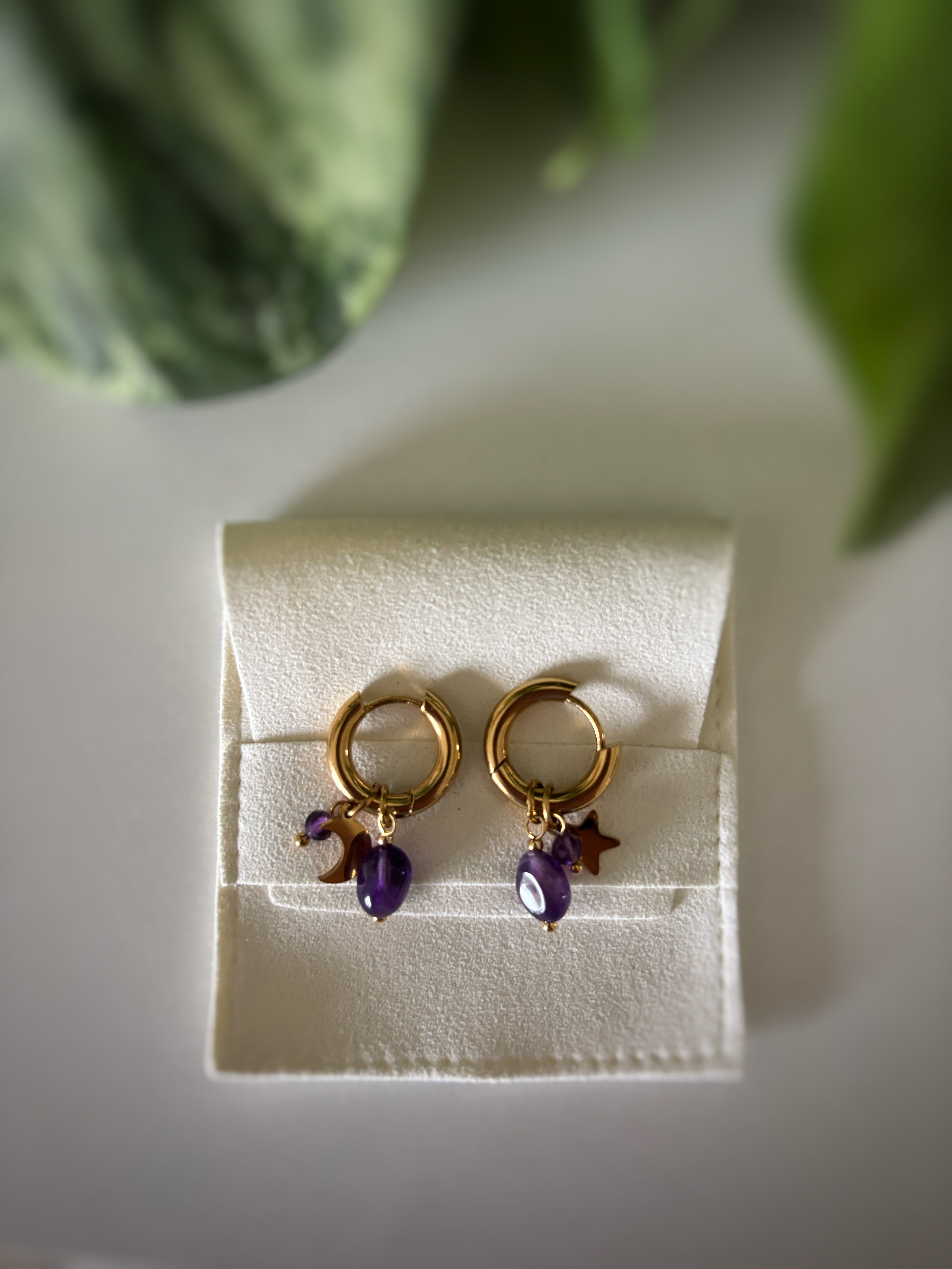 Boucles d’oreilles lune & étoile - Améthyste