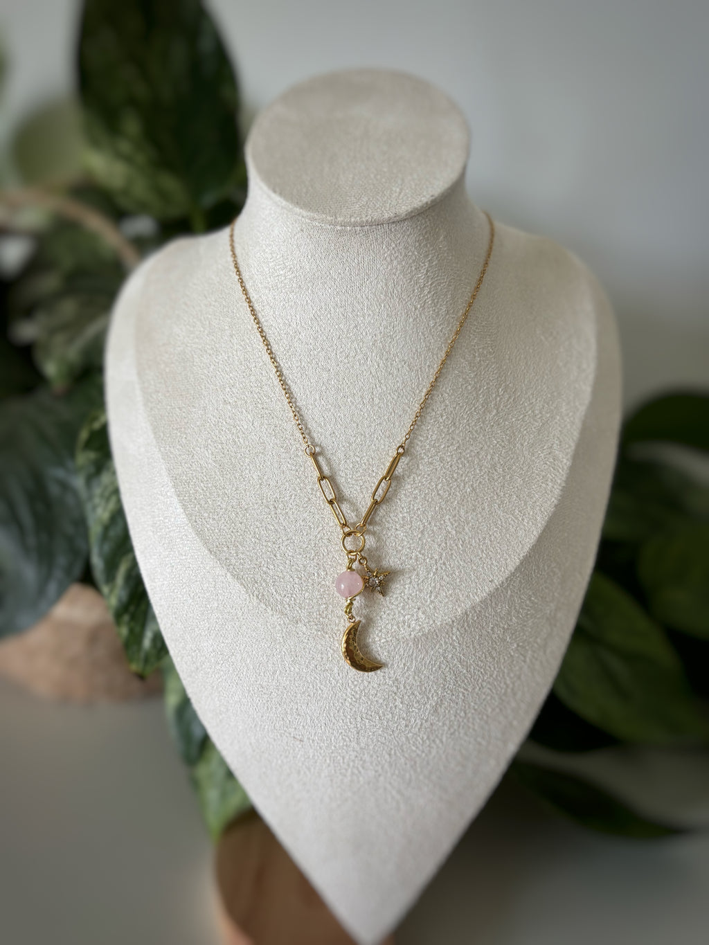 Collier lune - Quartz rose