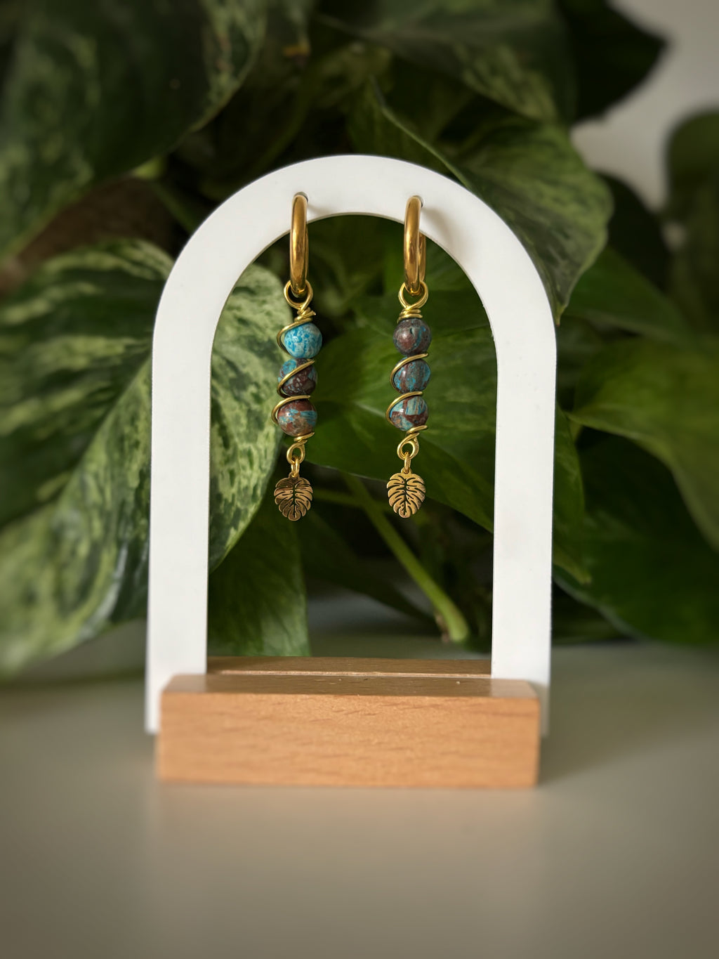 Boucles d’oreilles chrysocolle - Monstera