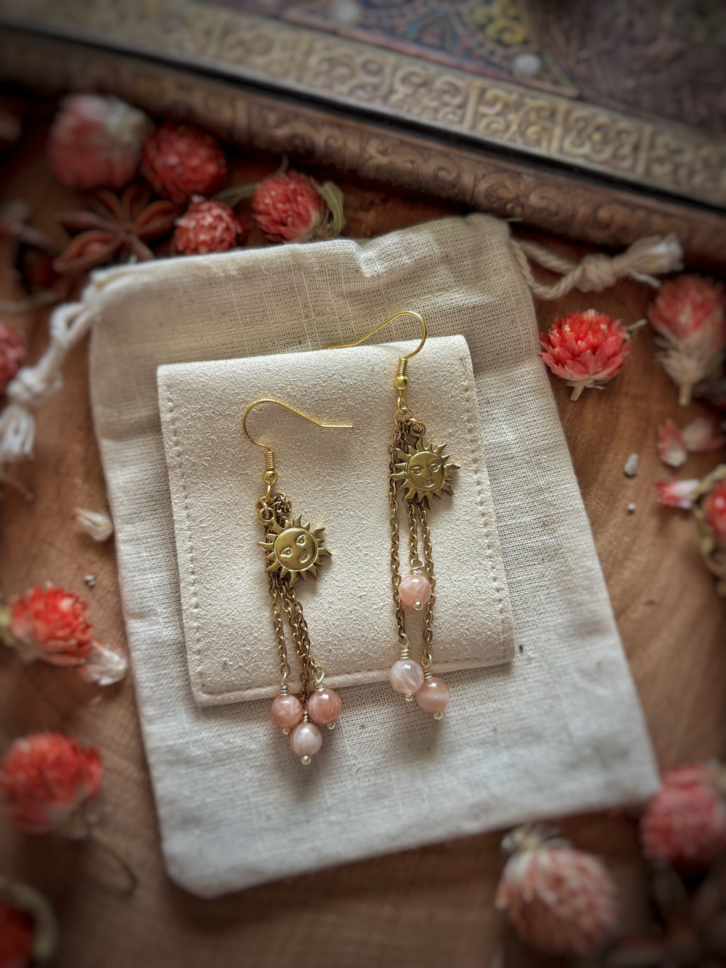 Boucles d’oreilles Nova - Pierre de lune pêche