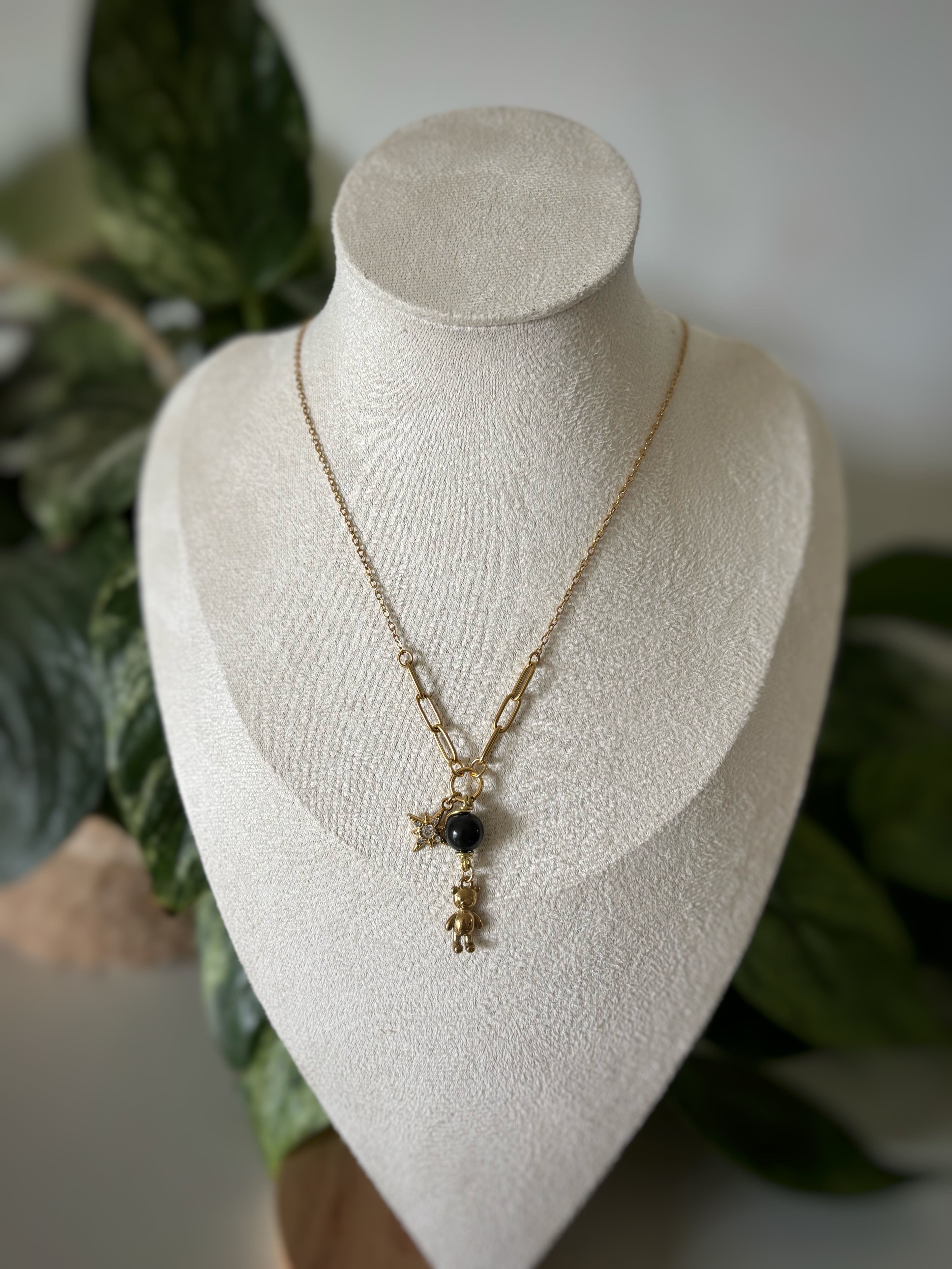 Collier ourson - Obsidienne argentée