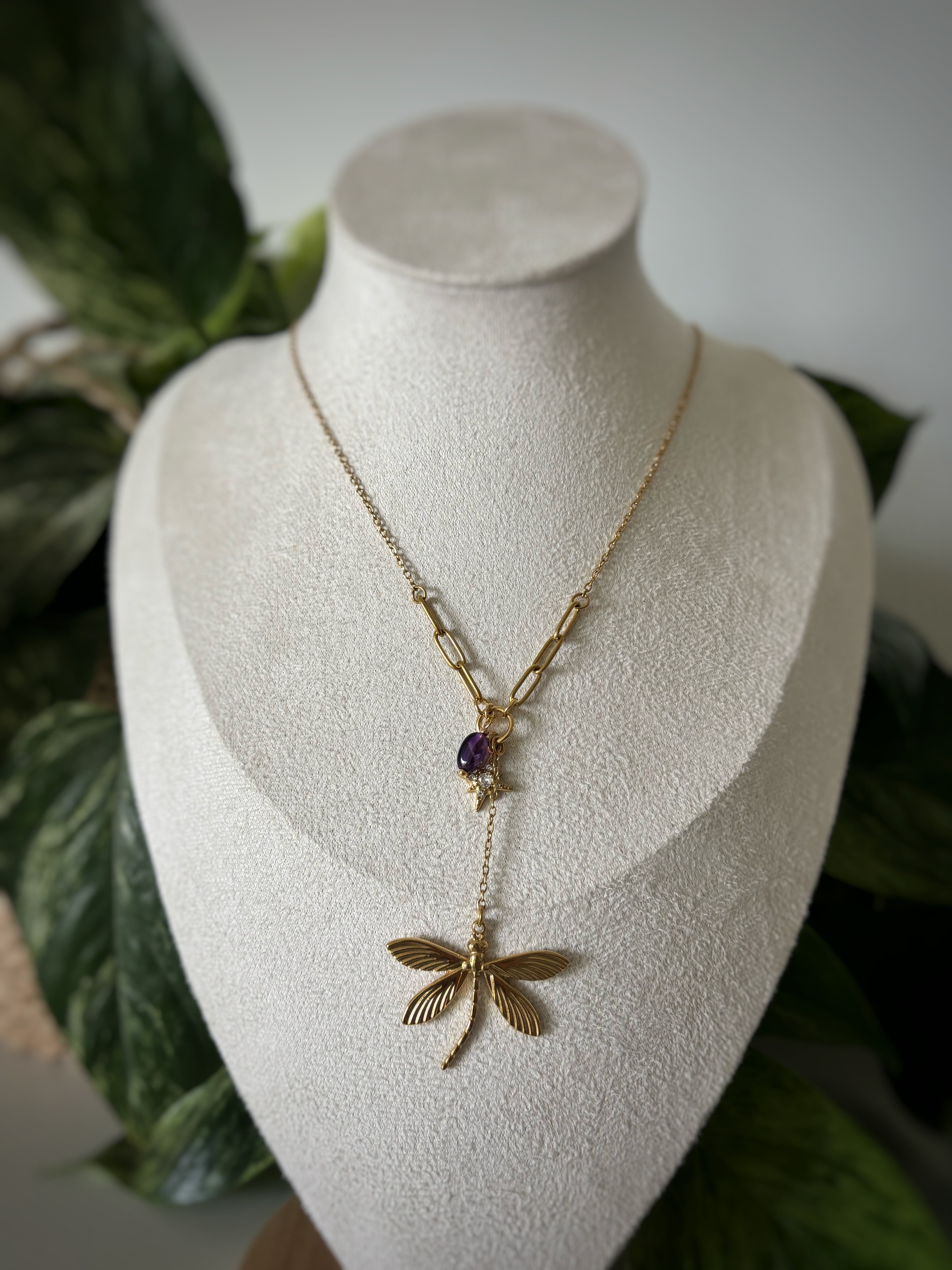 Collier améthyste - Libellule