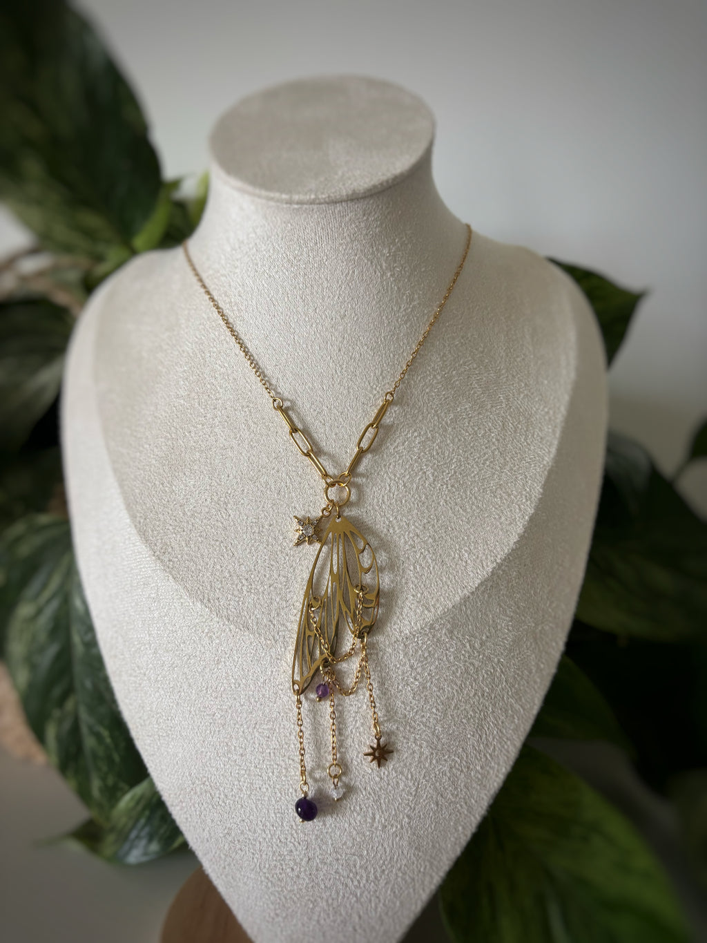 Collier améthyste - Aile de papillon