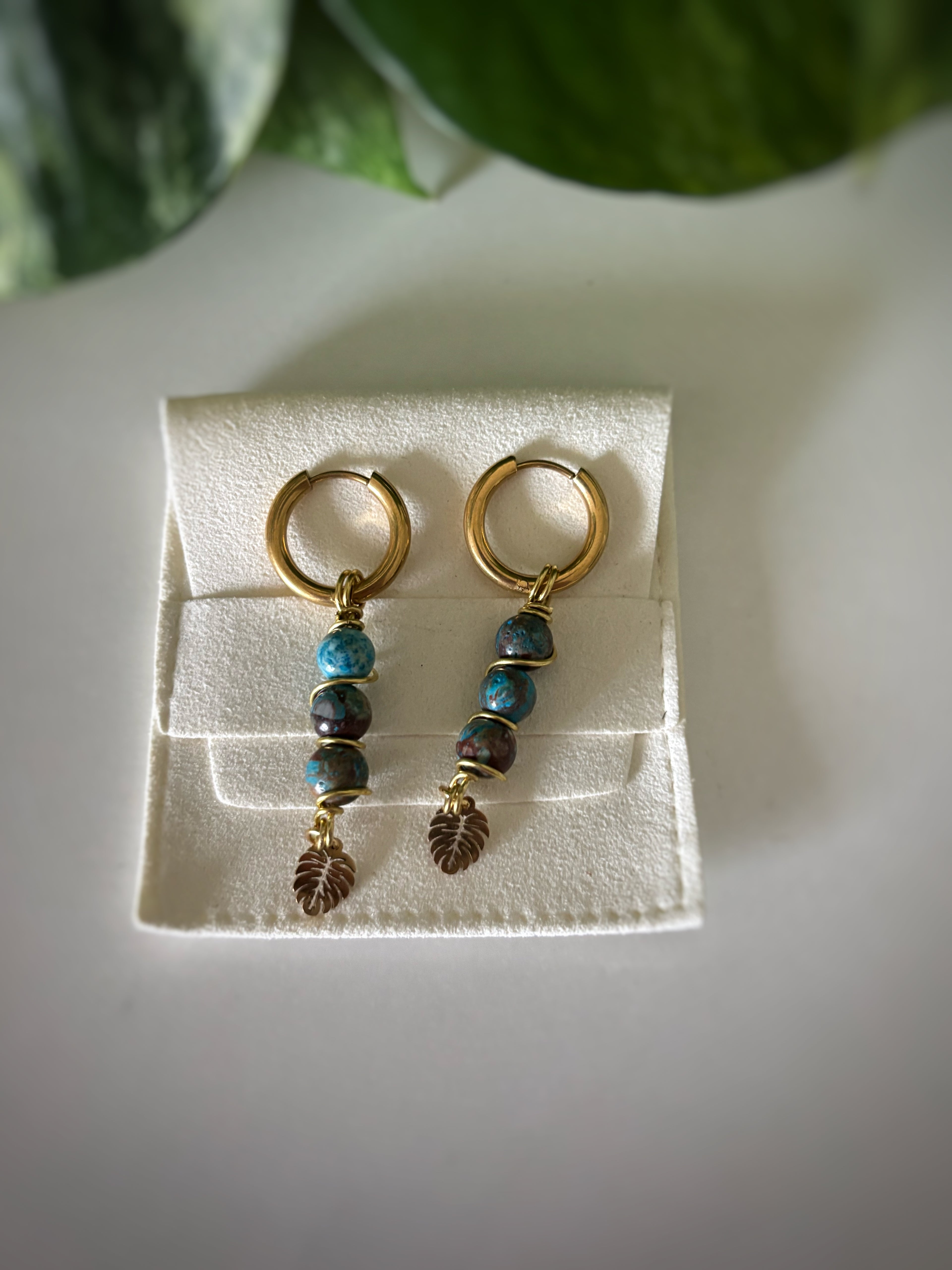 Boucles d’oreilles chrysocolle - Monstera