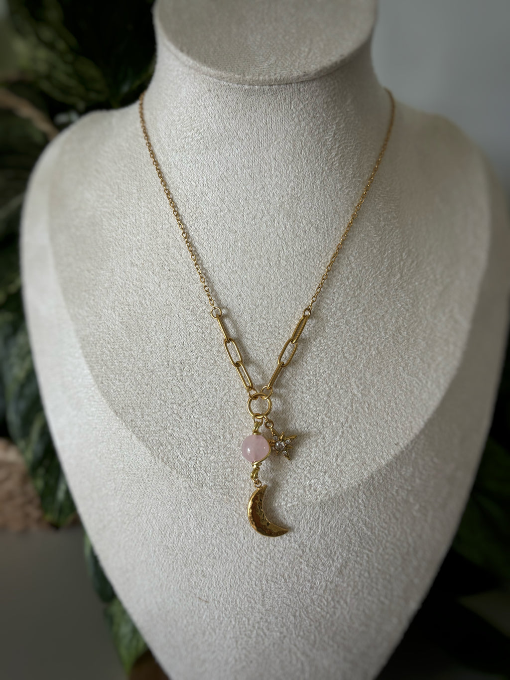 Collier lune - Quartz rose