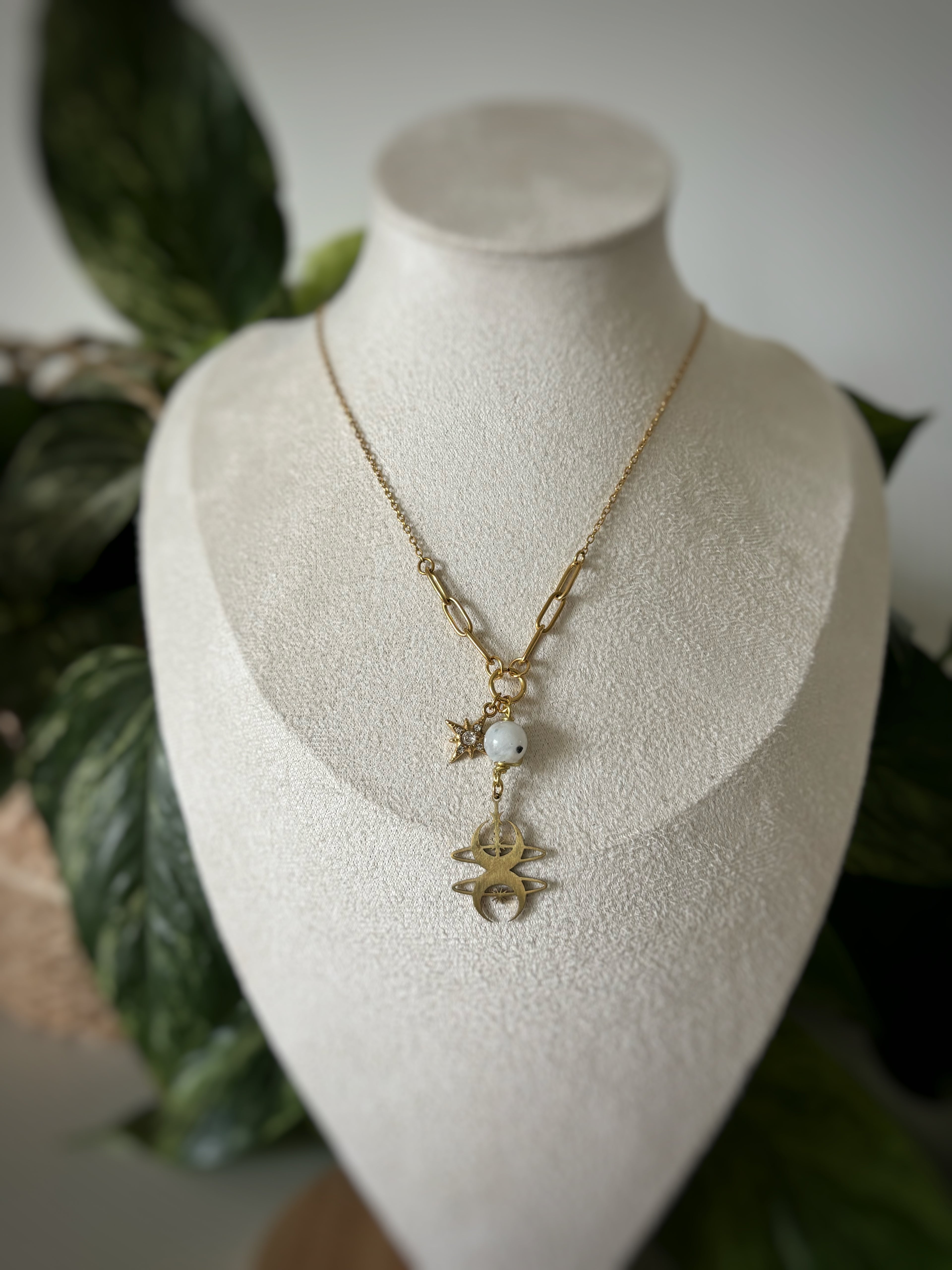 Collier pierre de lune - triple lune