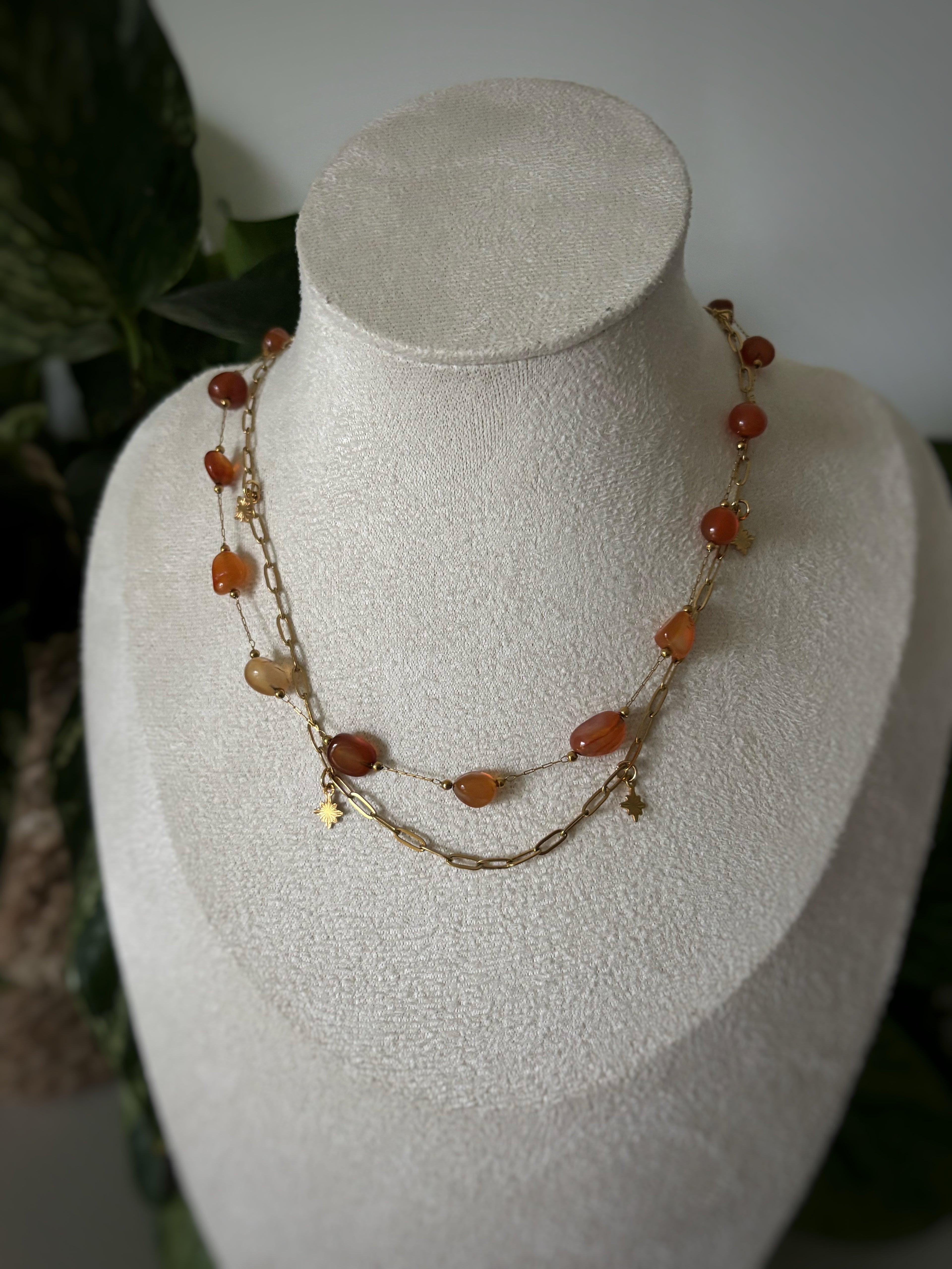 Collier Double Chaîne - Cornaline