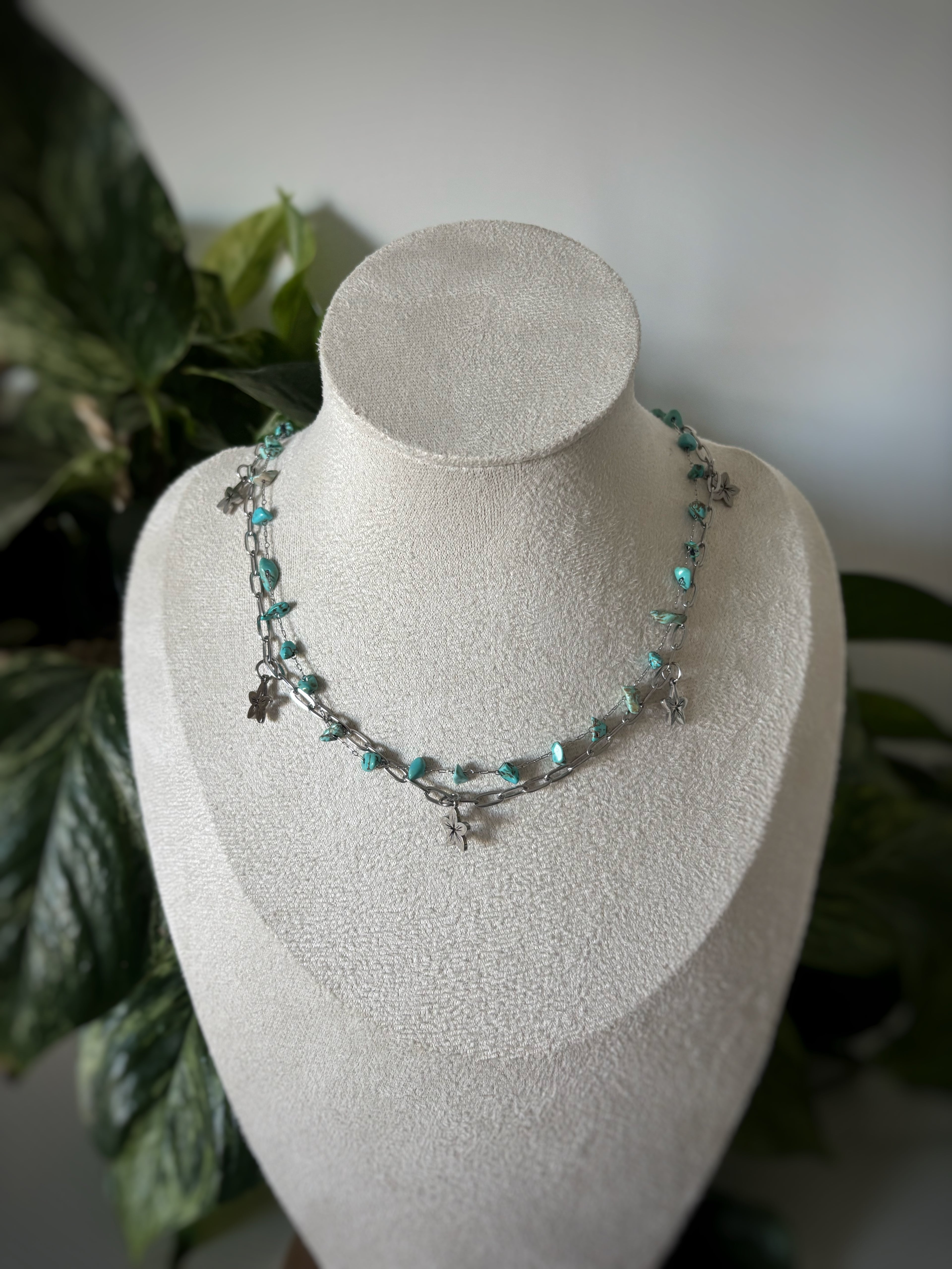Collier Double Chaîne - Turquoise