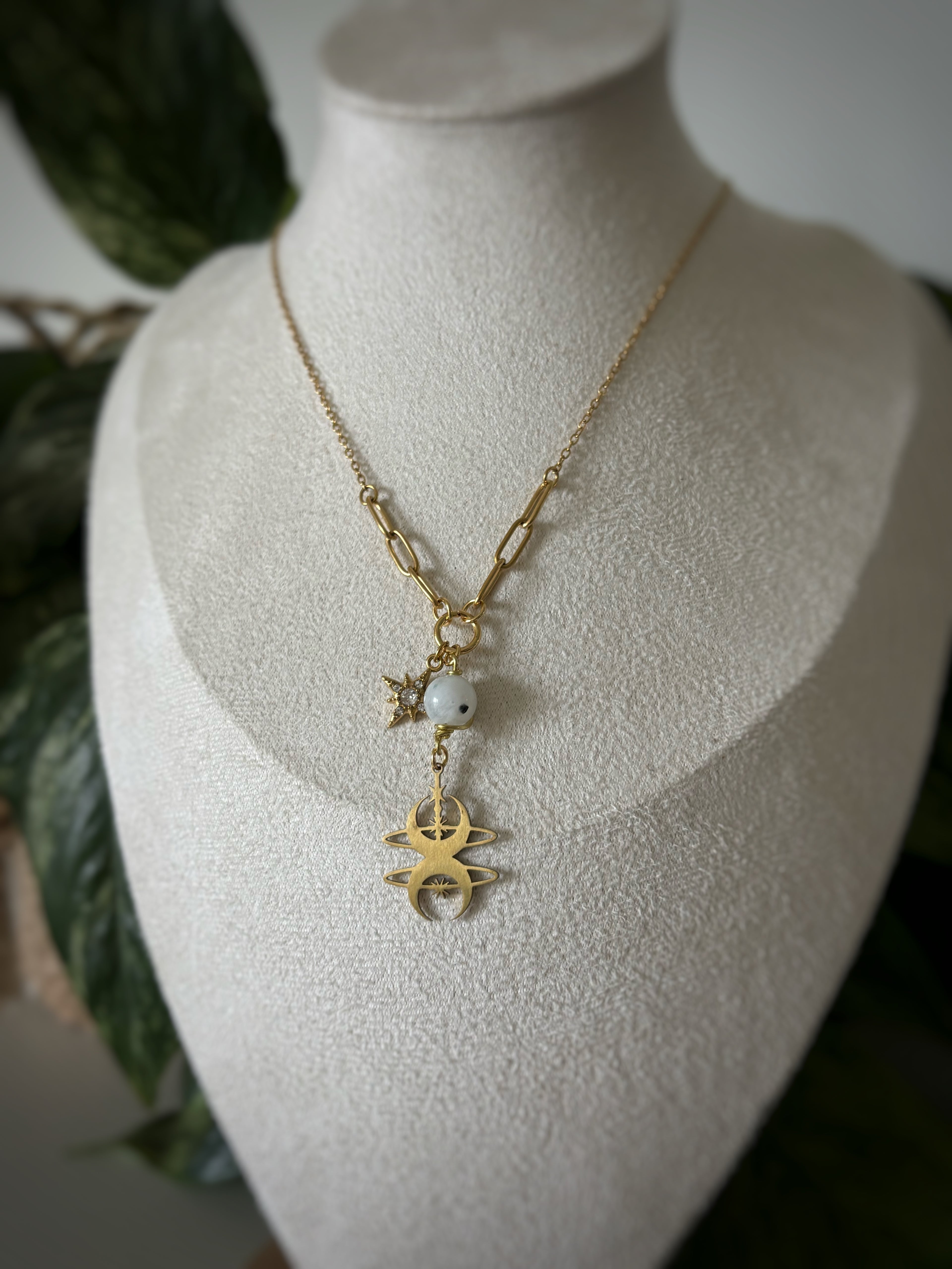 Collier pierre de lune - triple lune