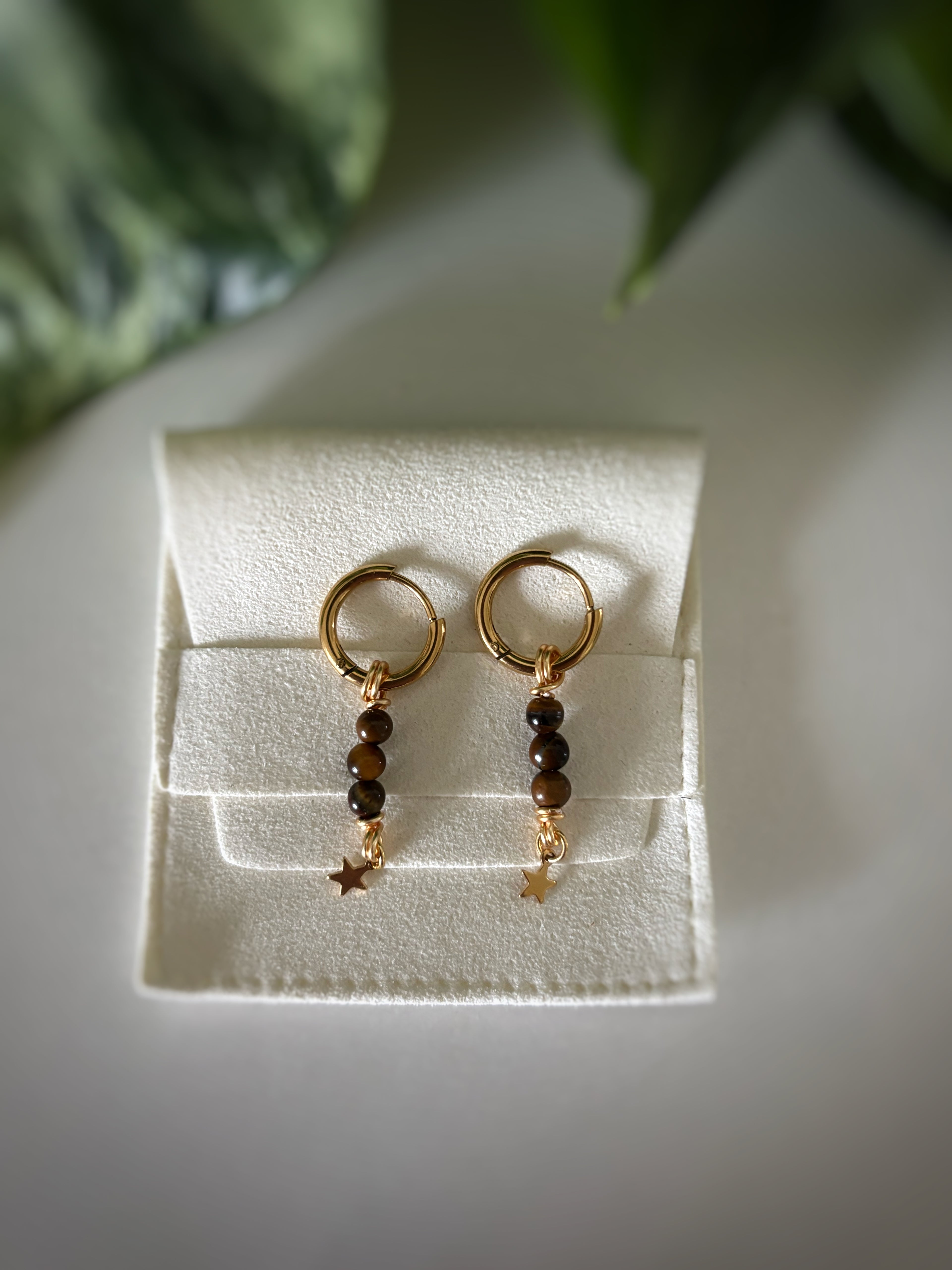 Boucles d’oreilles étoiles - œil de tigre