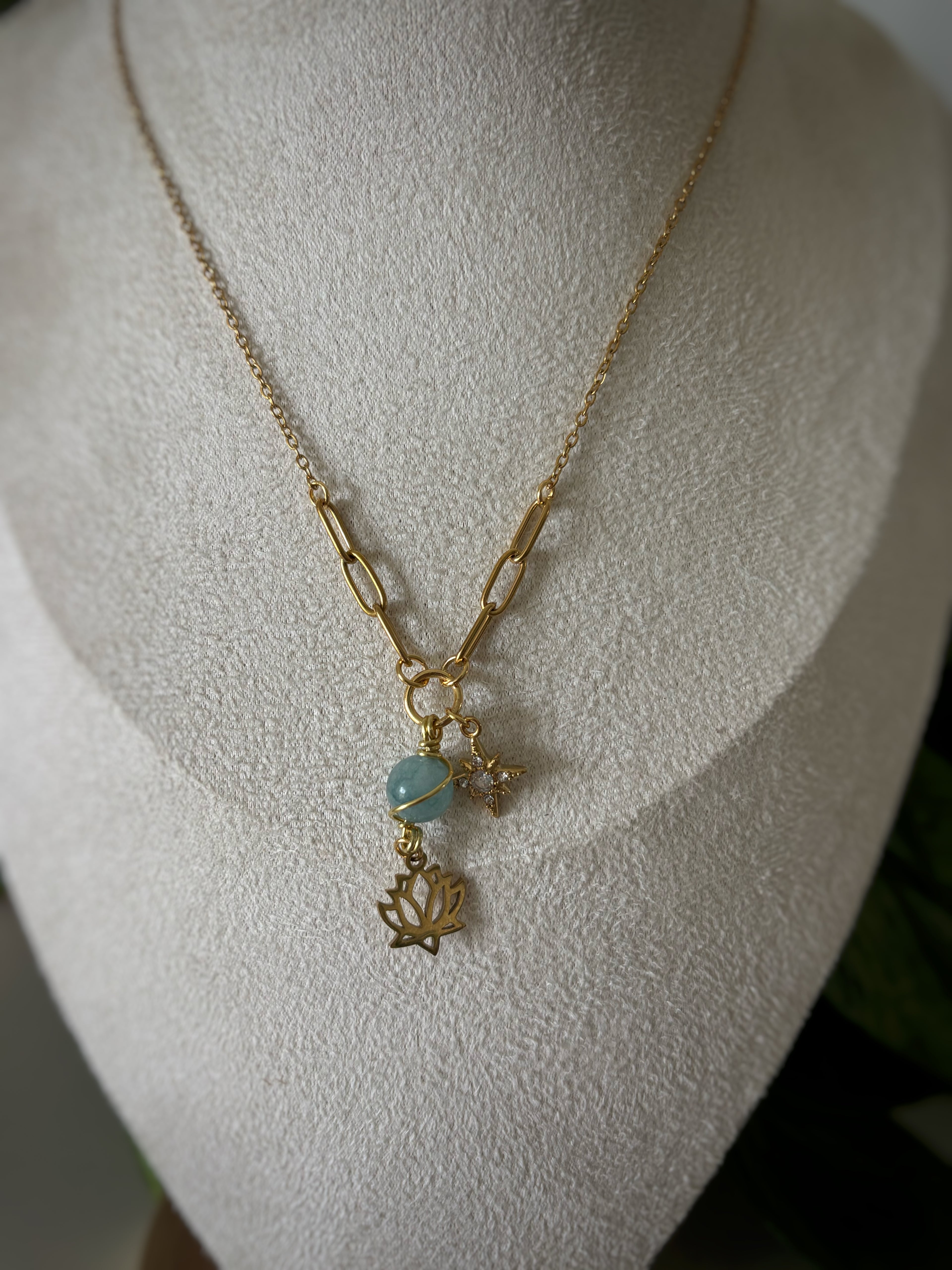 Collier lotus - aigue-marine