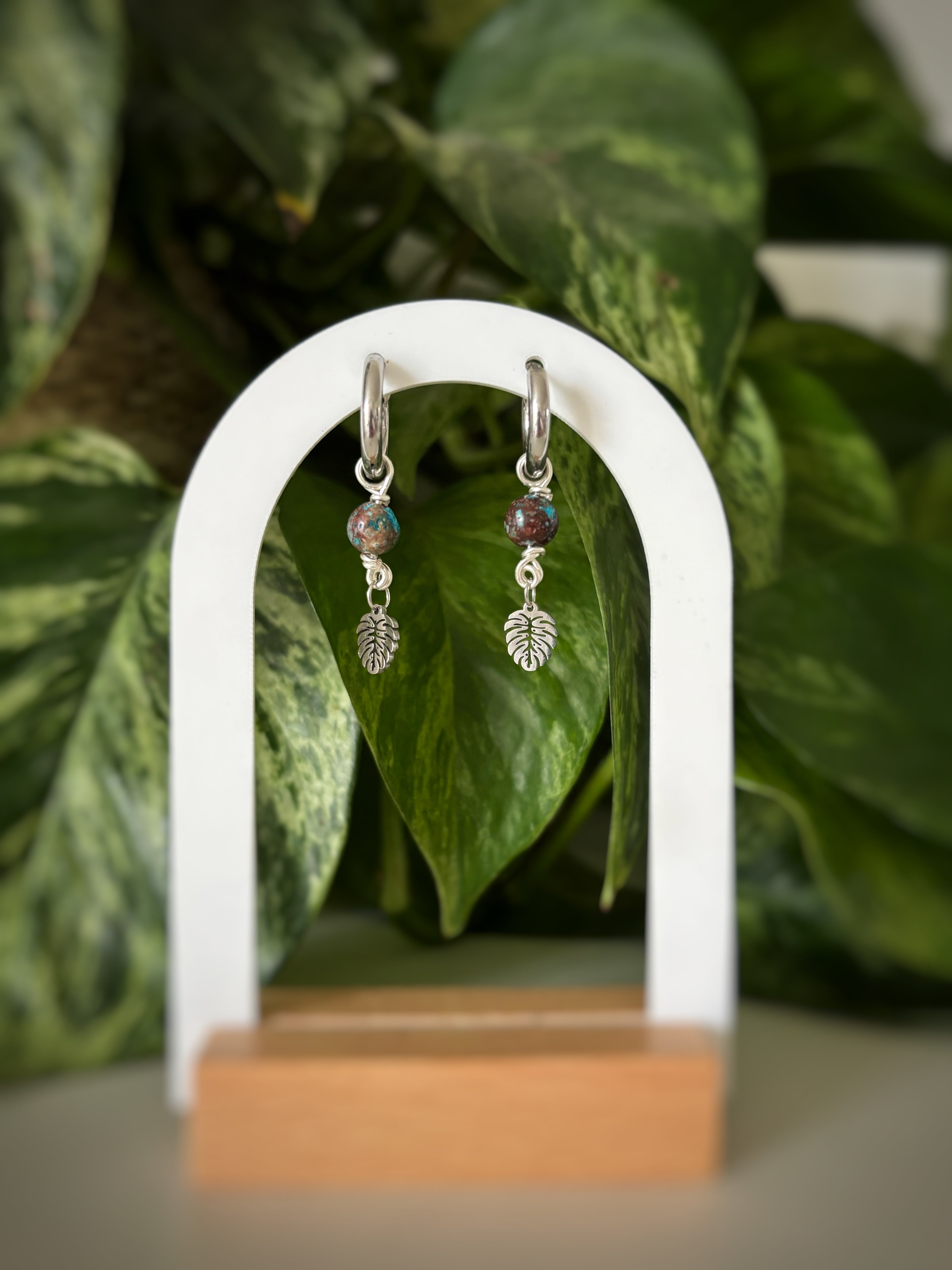 Boucles d’oreilles monstera - chrysocolle