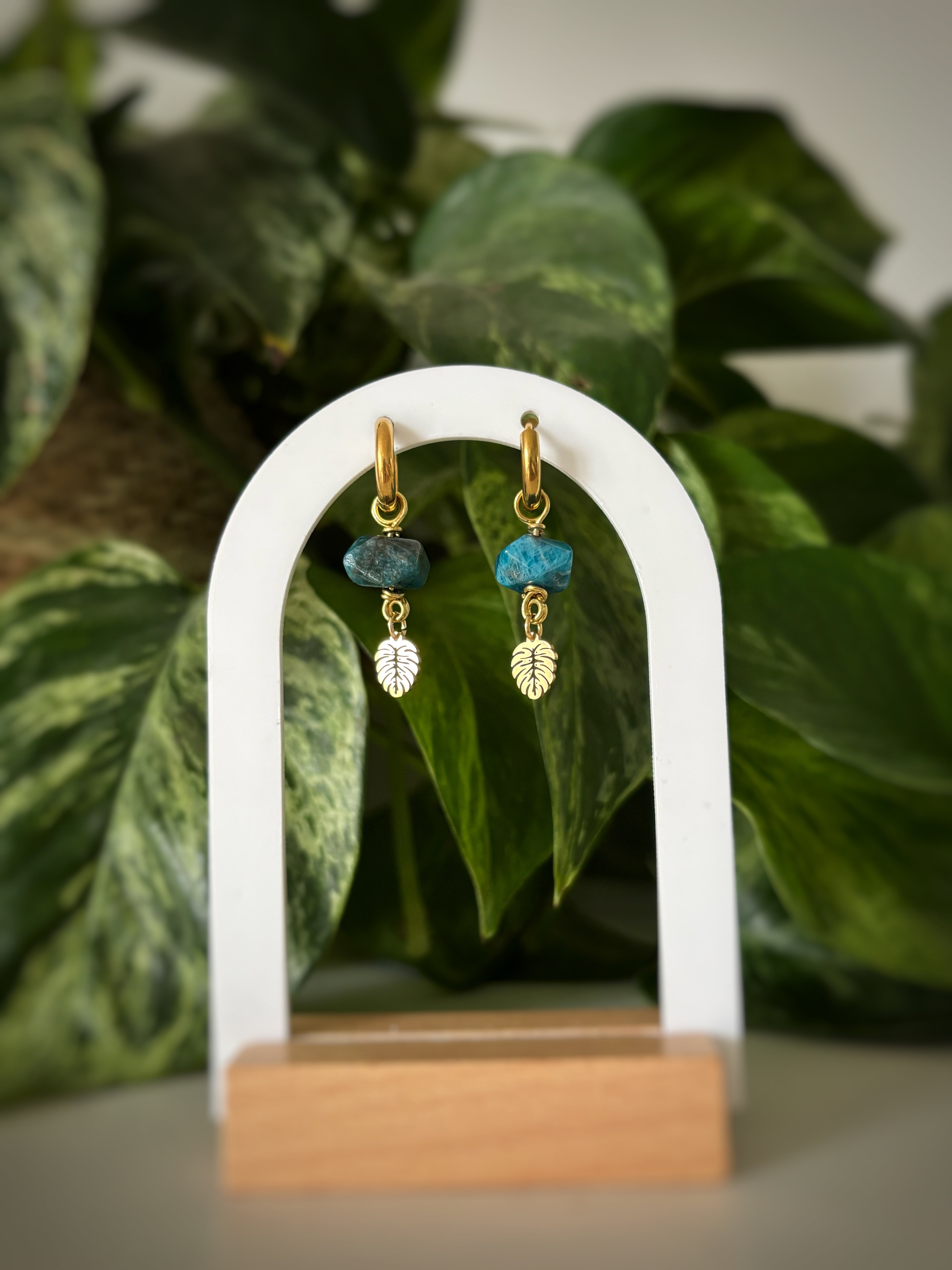 Boucles d’oreilles monstera - Apatite