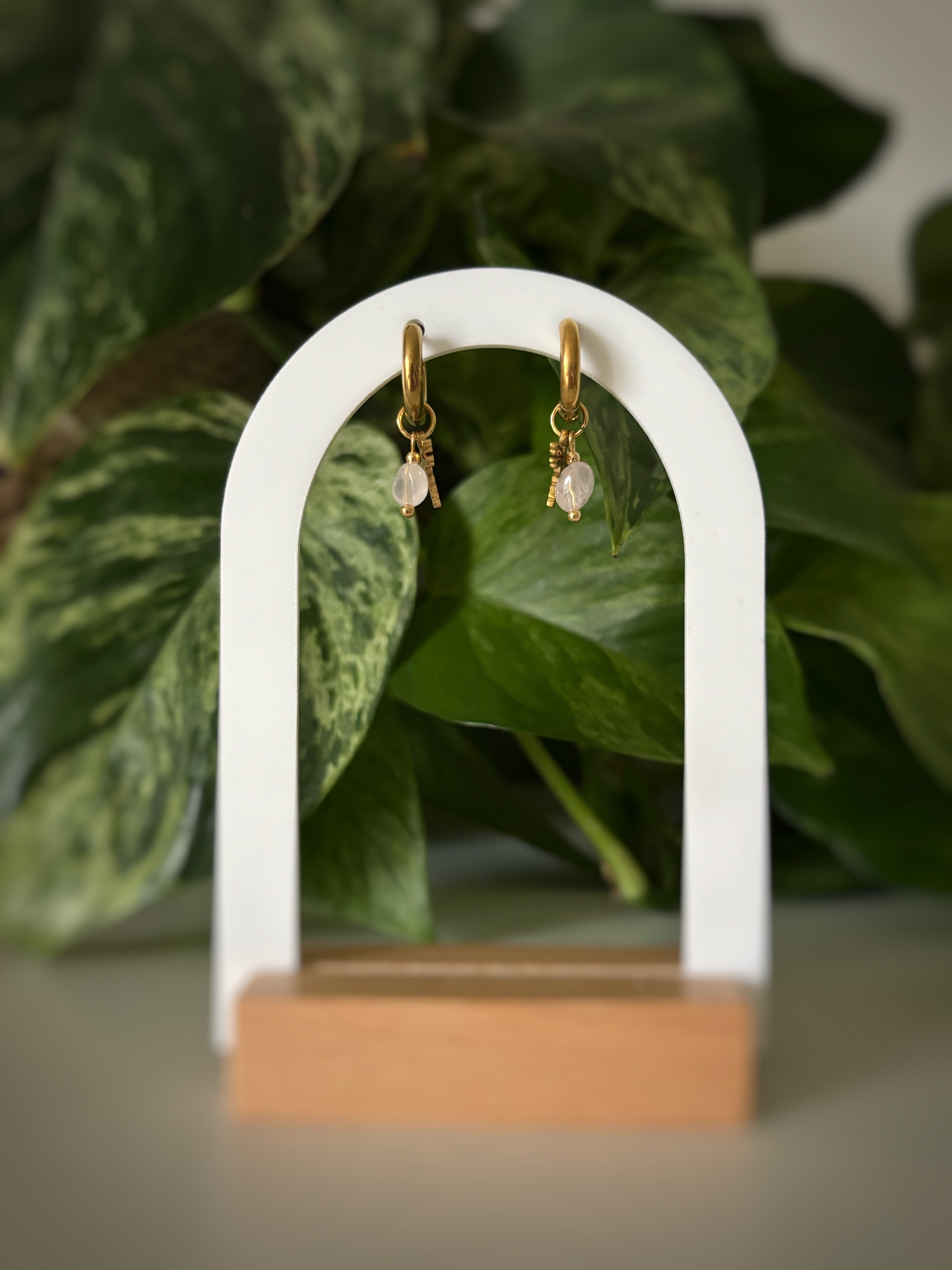 Boucle d’oreilles Arya - Quartz rose & libellule