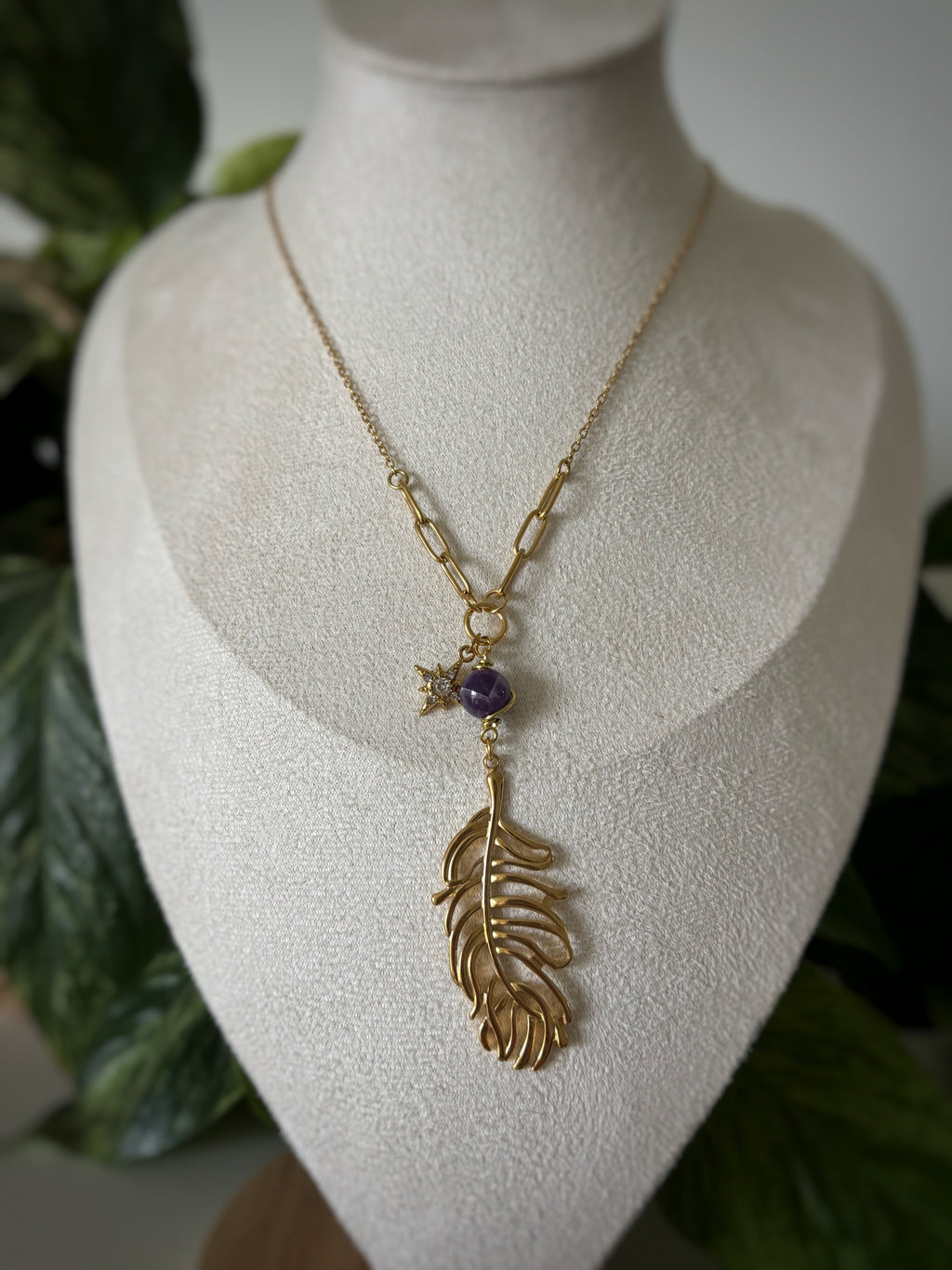 Collier améthyste - Feuille